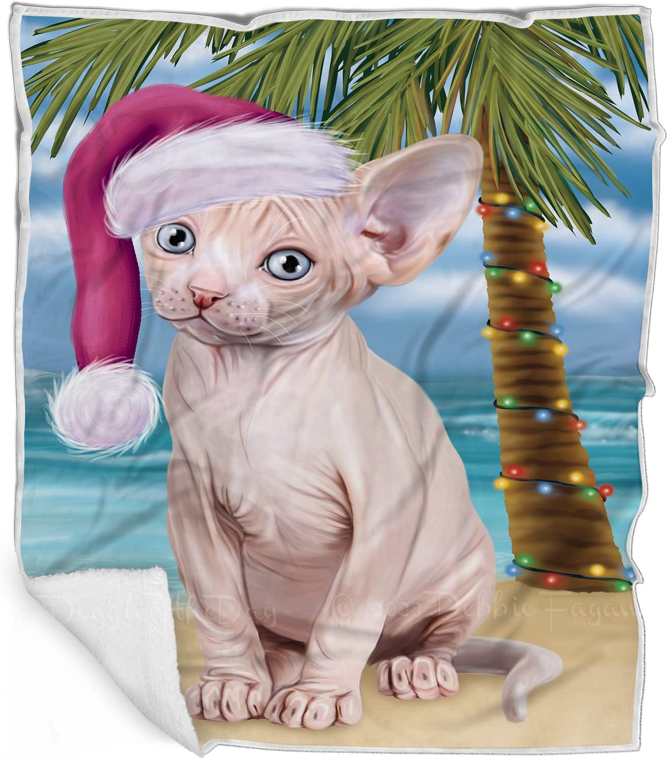 Doggie of the Day Sphynx Cat Blanket - Christmas Summertime Beach - Super Soft & Warm Pet Theme for Sofa or Bed, Warm Fleece, Sherpa or Woven Material, BLNKT163776 (50x60 Sherpa)