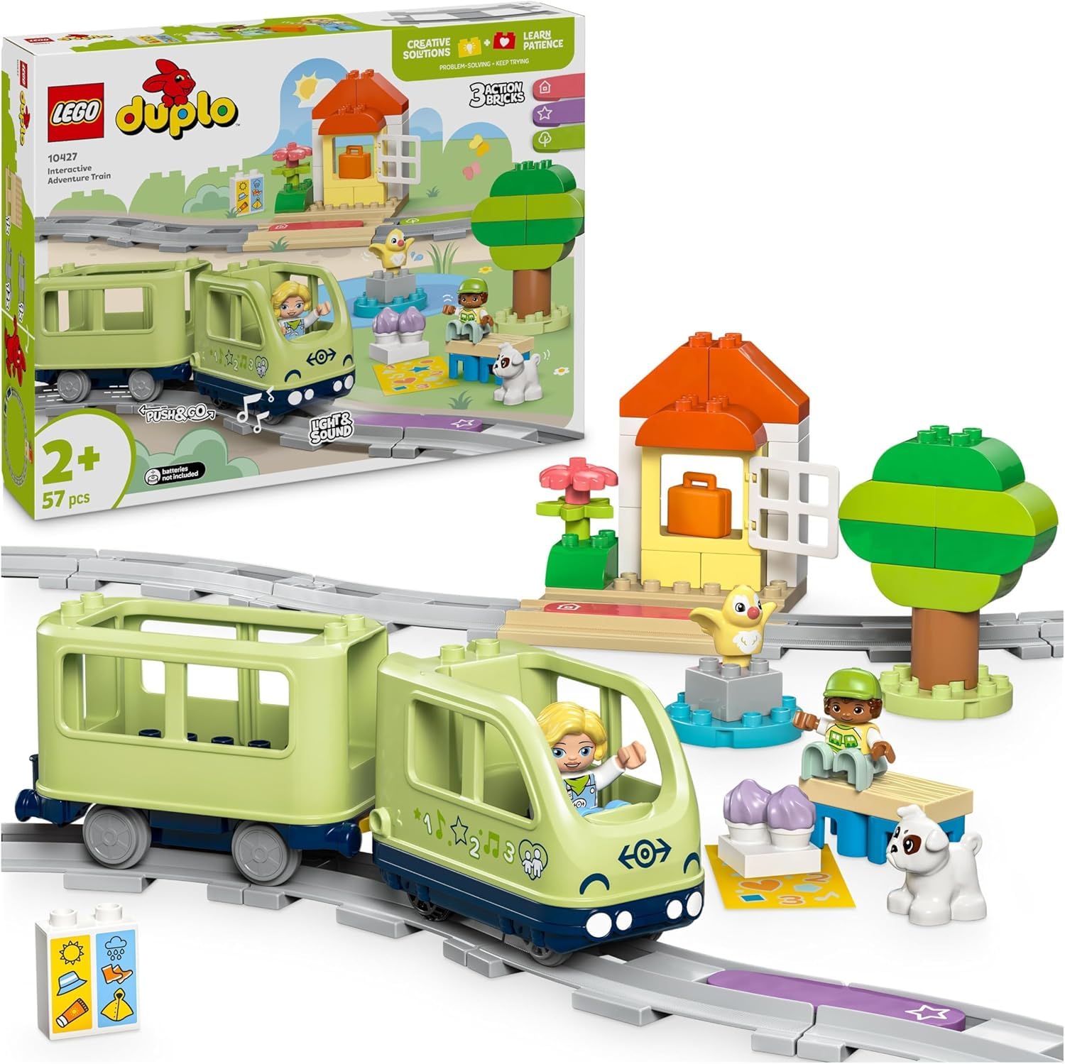 LEGO DUPLO Interactive Adventure Train + Train Bridge and Tracks Expansion Set Educational Toddler Learning Toy 10427 + 10426