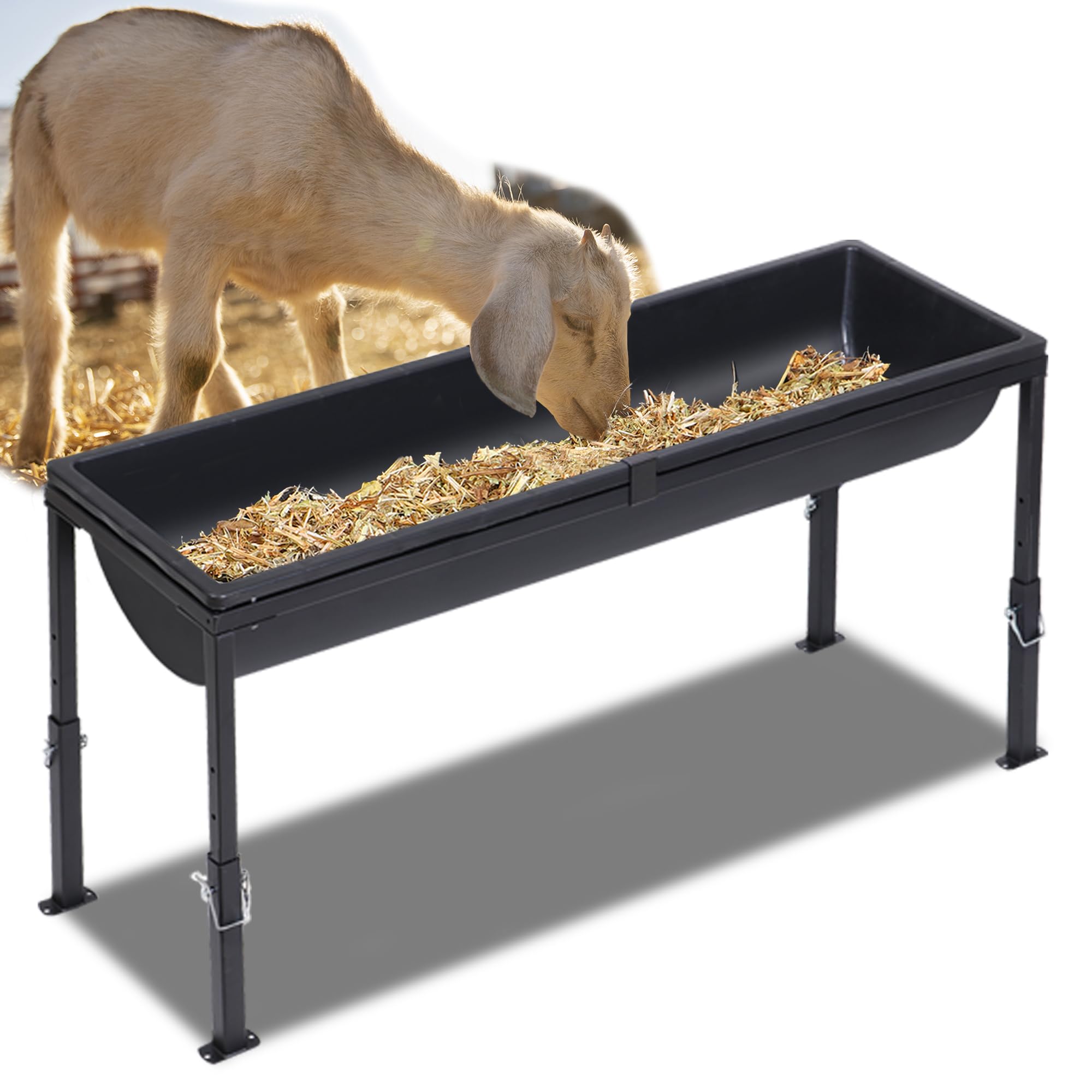 Livestock Water Trough, 39" Long Livestock Feeding Trough with Adjustable Stand, Easy to Assemble and Carry, Feeding Goats, Sheep, Horses, Chicken, Cattle, Alpacas in Farm