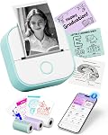 Memoking Mini Sticker Printer - T02 Portable Thermal Printer Inkless Photo Printer Bluetooth Sticker Maker for Kids Print Pods Instant Print, Smart AI APP, for Student Study Note, Journal, DIY, Gift