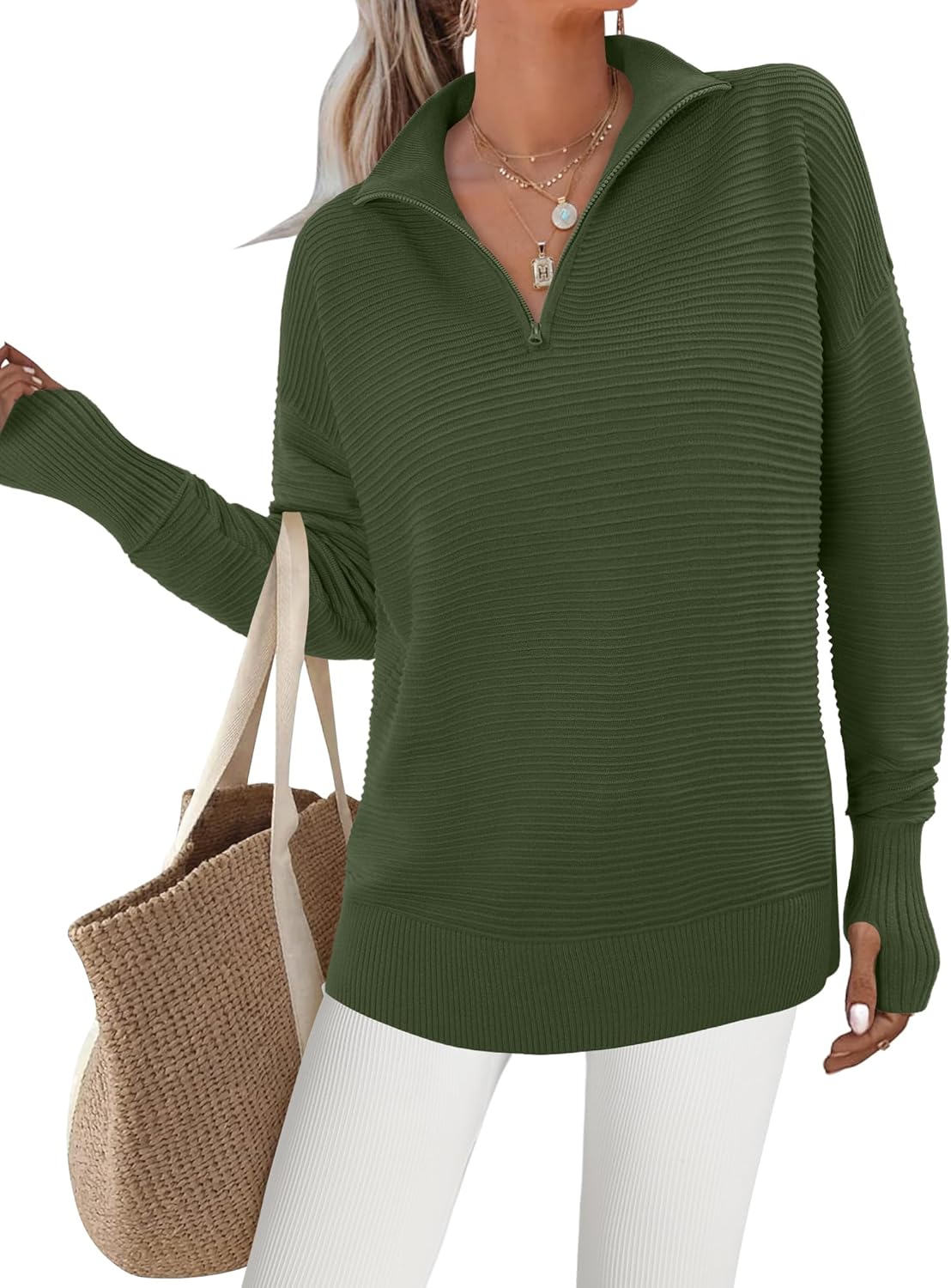 CRAZY GRID Womens Casual Long Sleeve Pullover Sweaters Fashion Ribbed Knit Loose Thumb Holes Jumper Tops