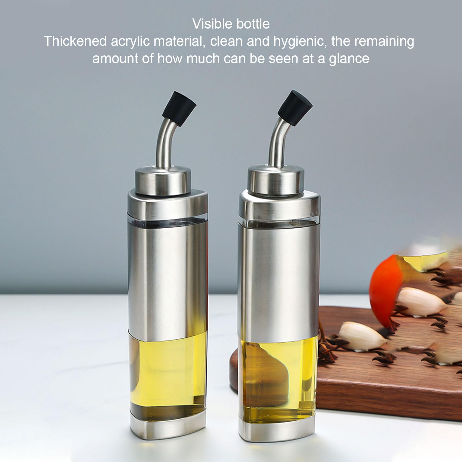 Demeras Set di Bottiglie di Aceto di Olio, Pratico Set di Dispenser di Aceto di Olio con Base in Legno per Spezie