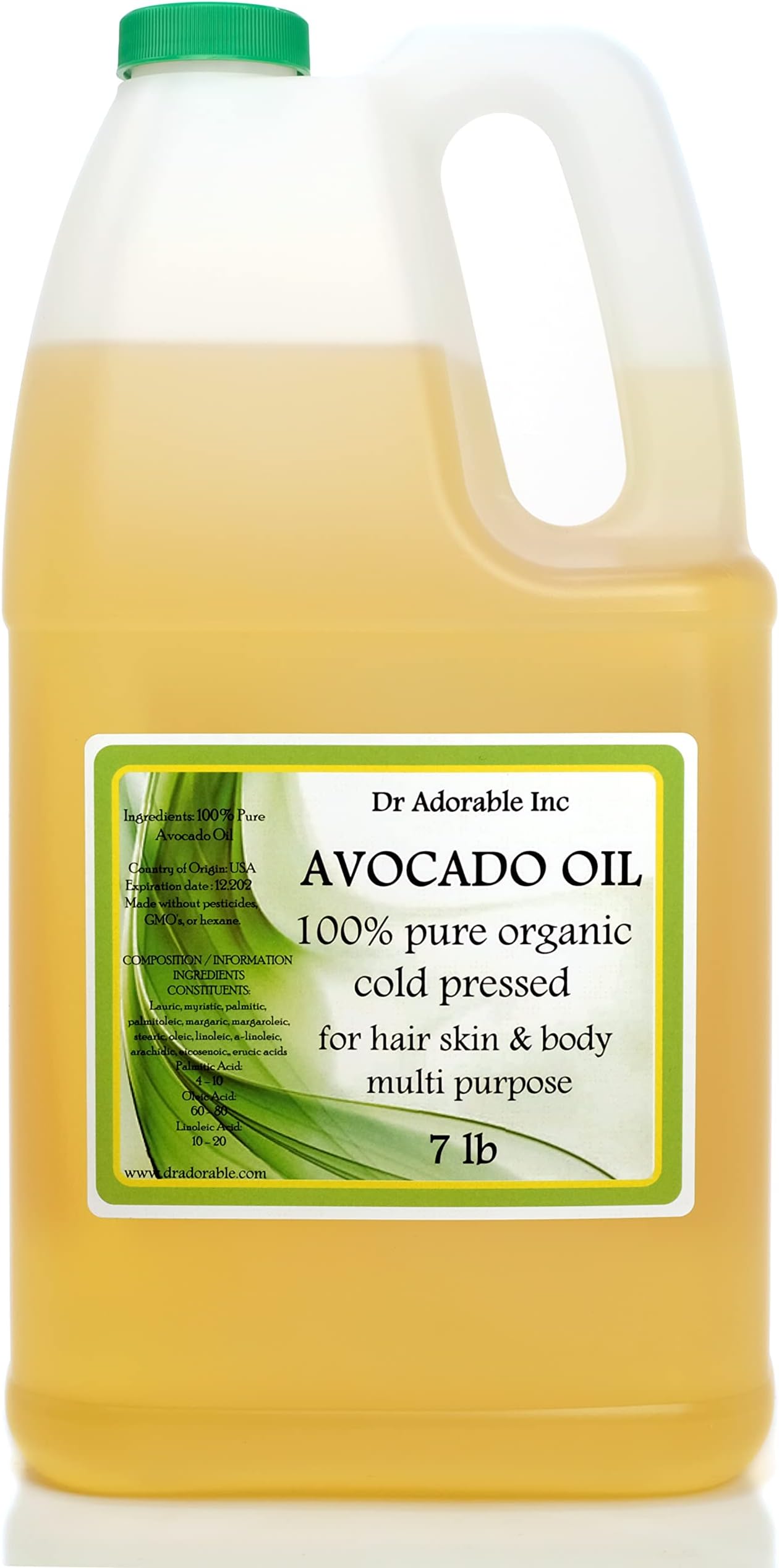 7 lb - Avocado Oil - 100% Pure Natural Organic Cold Pressed