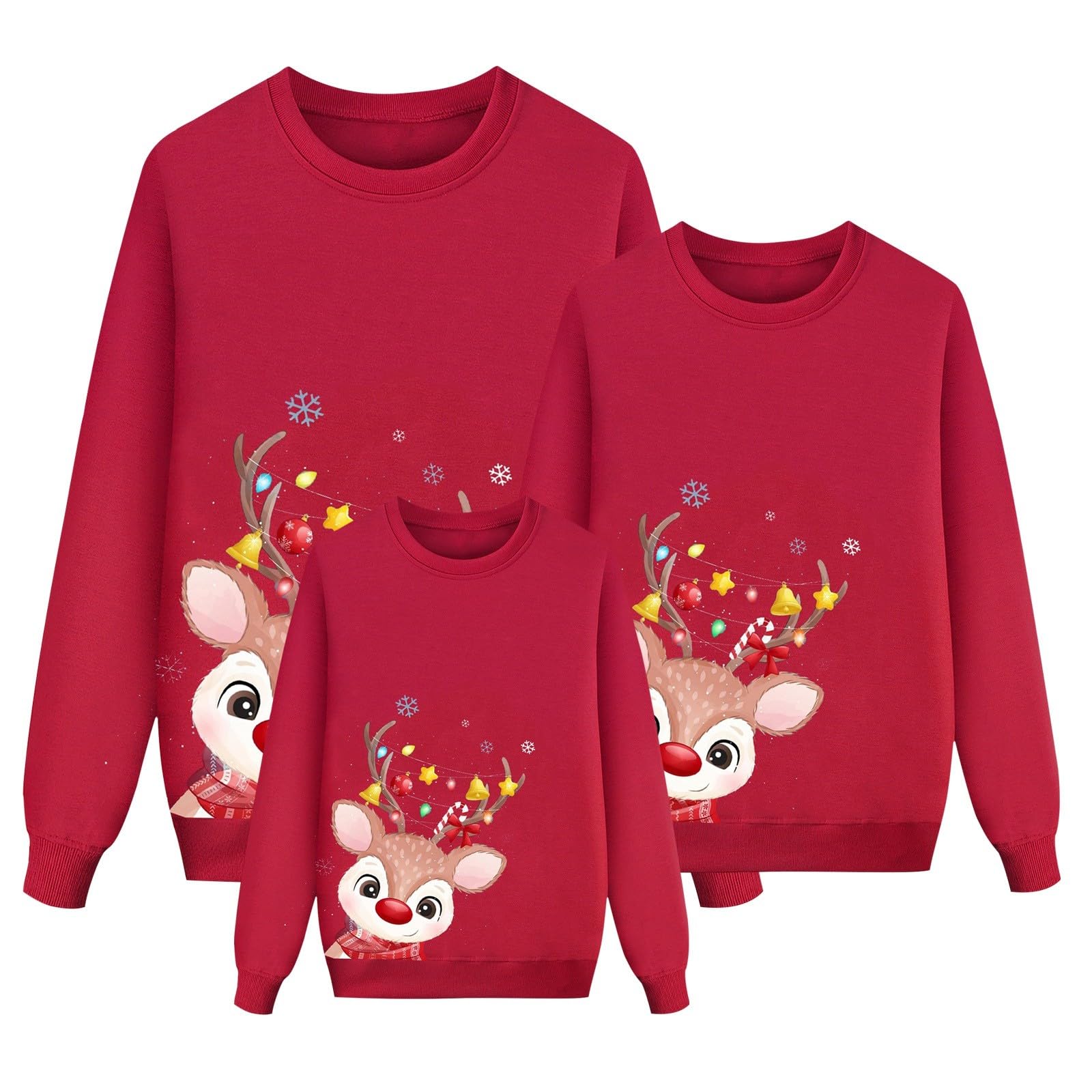 Jersey Navidad Familia Sudaderas Navideño Familiares Familia Invierno de Reno Jerseys Navideñas Manga Larga Pullover Mujer Hombre Niño Niña Chica Christmas Blusas Cuello Redondo Tops Talla Grande