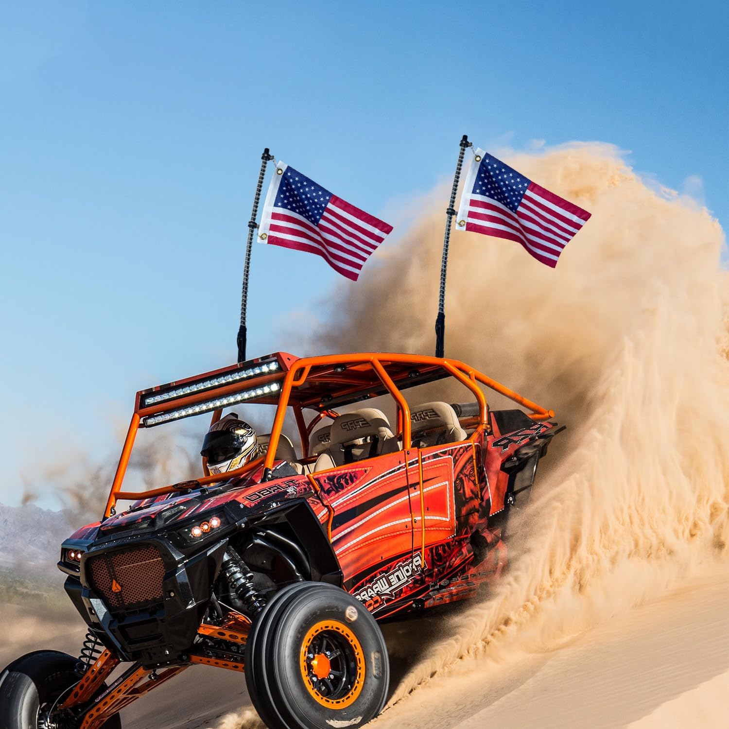 2 Pack American Flags, Offroad Flags for Whip Lights or Antenna Flag Poles, 12" x 18" Double Sided Whip Lights Accessories, America Whips Flags for UTV ATV Can-Am Polaris RZR SXS Boats Ulti Offroad (American Flag 2 Pack) - Image 2
