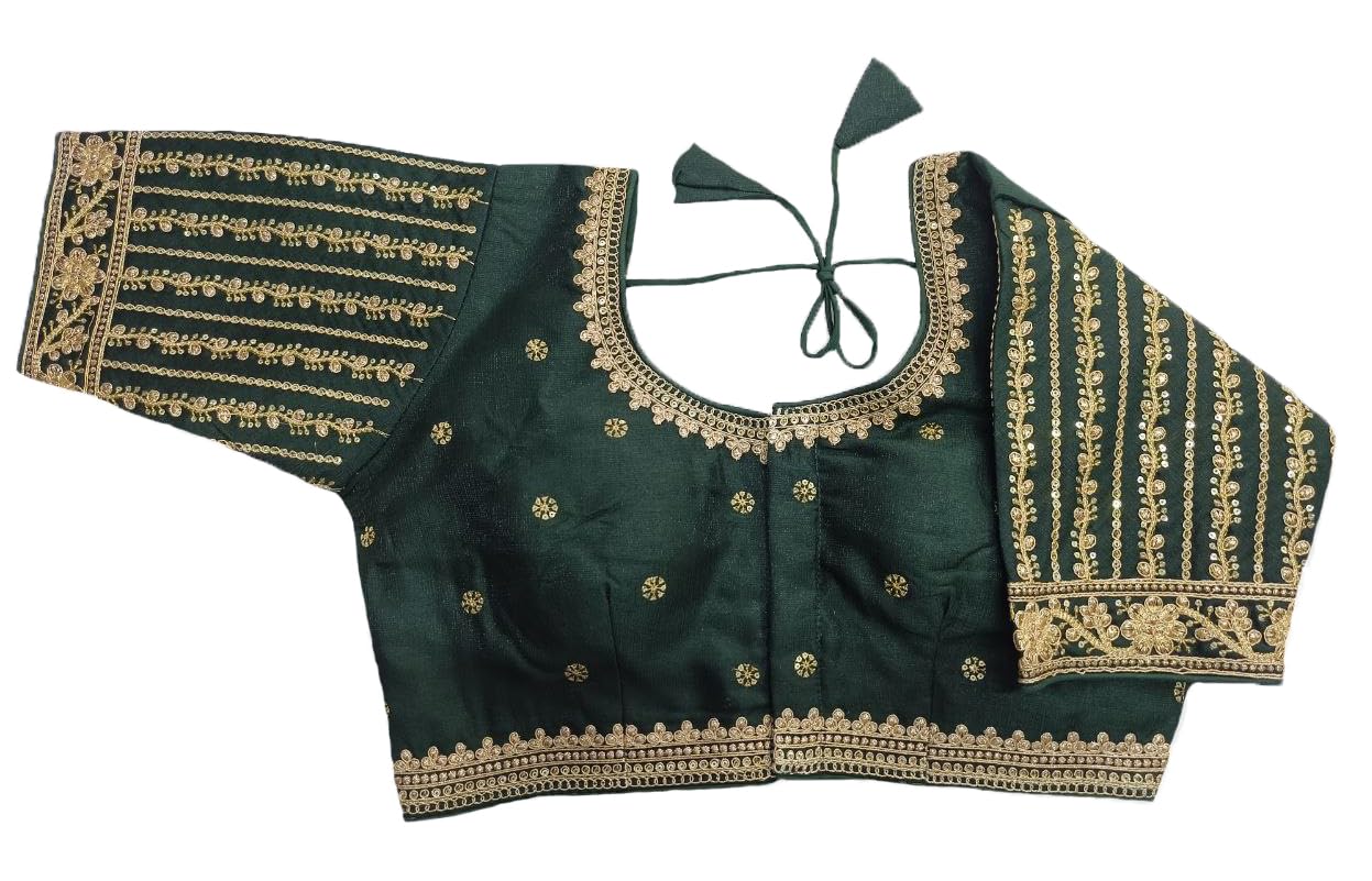 Pujia Mills Women's Readymade Blouse Embroidery Multi Coding Gold Thread Indian Ethnic Designer Stitched Readymade Saree Half Sleeve Blouse for Women for Saree Lehenga Choli