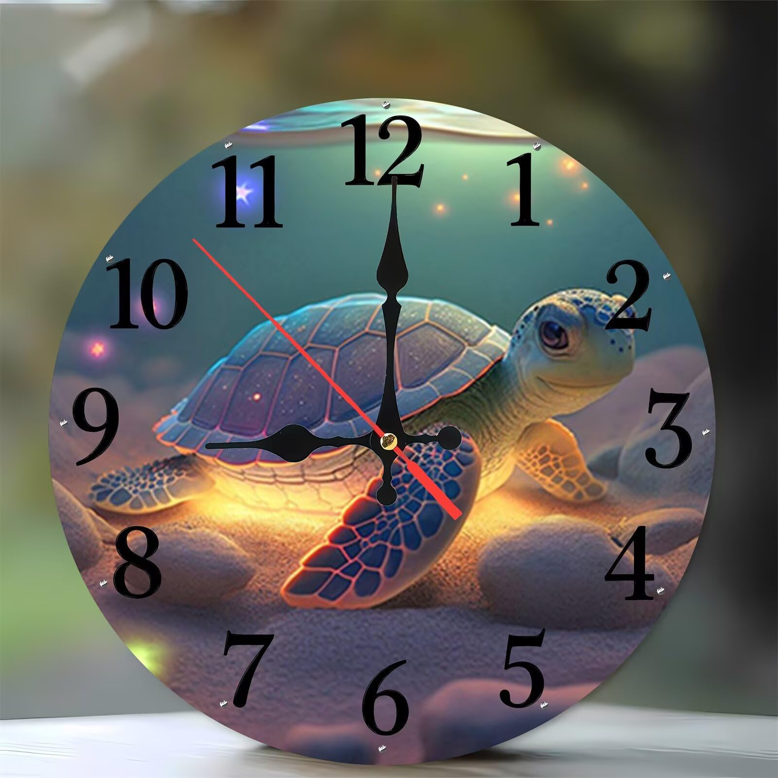 Horloge murale moderne en bois motif tortue de 35 cm pour salon