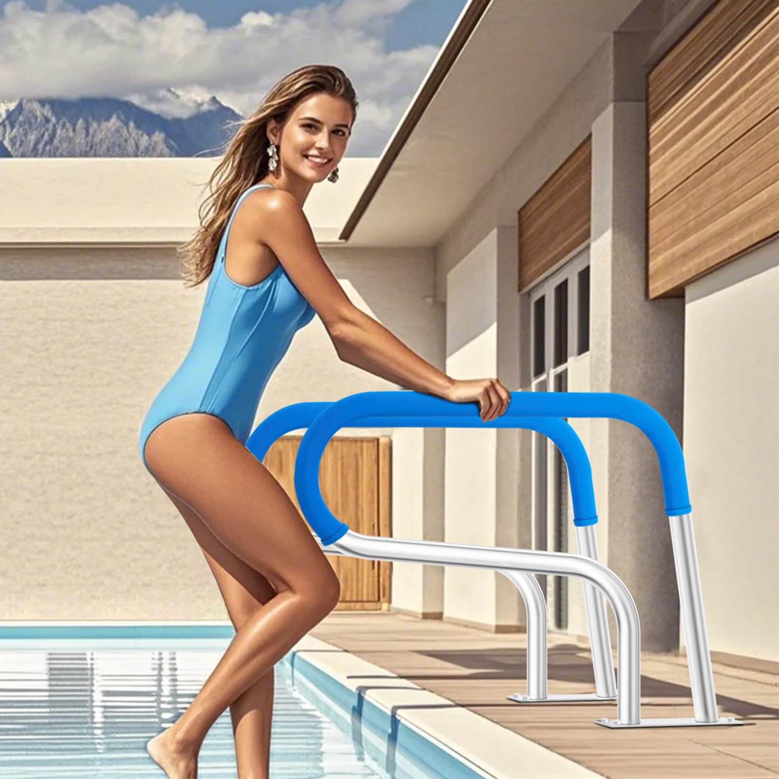 VEVOR Rampe Piscine, 805x585 mm, Main Courante Piscine Acier Inoxydable avec Plaque de Base, Barre d'Appui de Sécurité Antirouille, Accessoires, pour Piscines, Intérieur, Extérieur, Terrasses, Spas