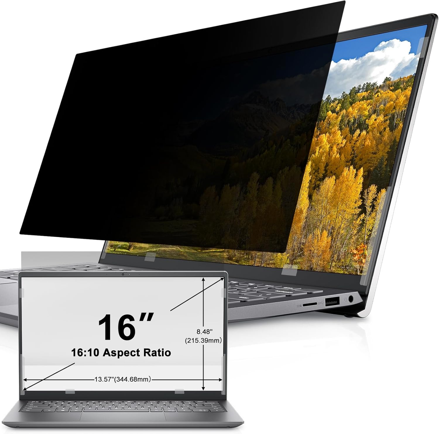 IPROKKO Laptop Privacy Screen 16 Inch, 16:10 Aspect Compatible with HP Dell Lenovo Acer Asus Thinkpad Envy Xps Vivobook, Removable Anti Blue Light Glare Spy Computer Monitor Filter Security Shield