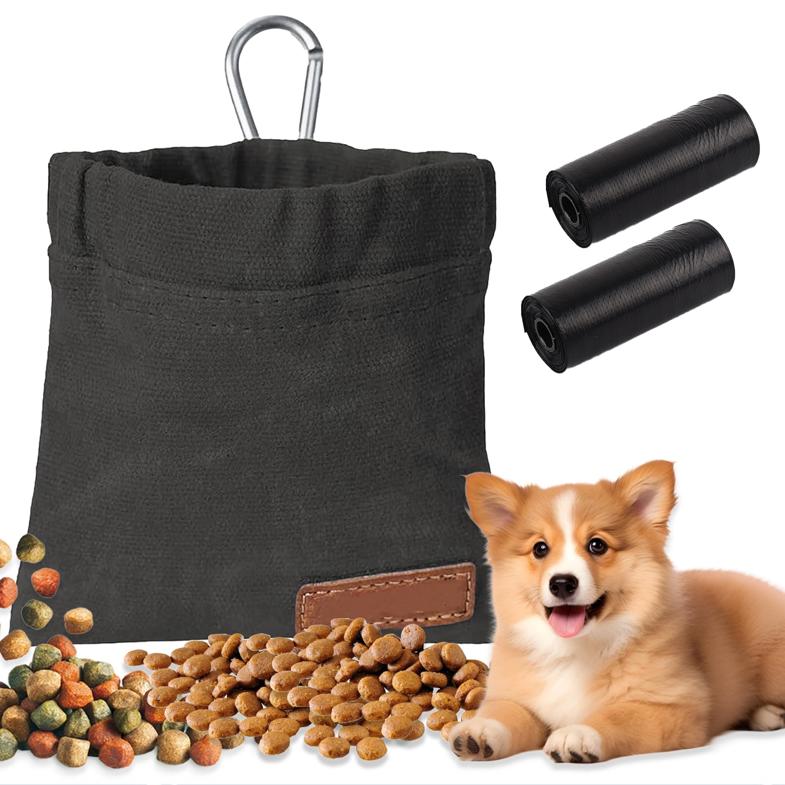 Cfcyhla Treat Bags for Dogs Hands-Free Dog Treat Bag with Automatic Closure and 2 Pieces Bin Bag