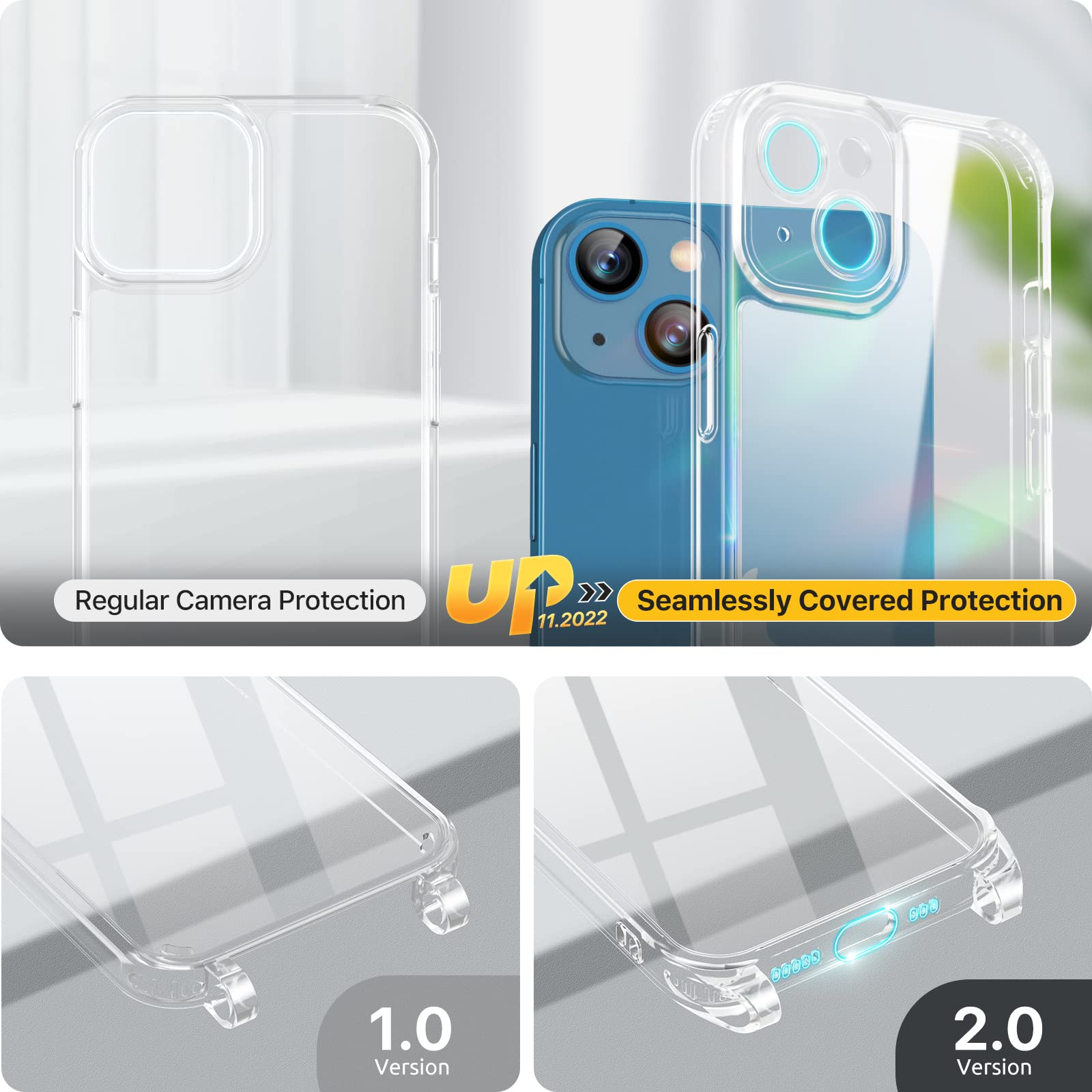 GOODVISH Cover Trasparente con Cordino per iPhone 13 6.1'', con 2 Pezzi di Pellicola Protettiva, Custodia con Regolabile Laccio Tracolla, [Antiurto] [AntiGraffio] Case con Collana, Blu - Vista 3