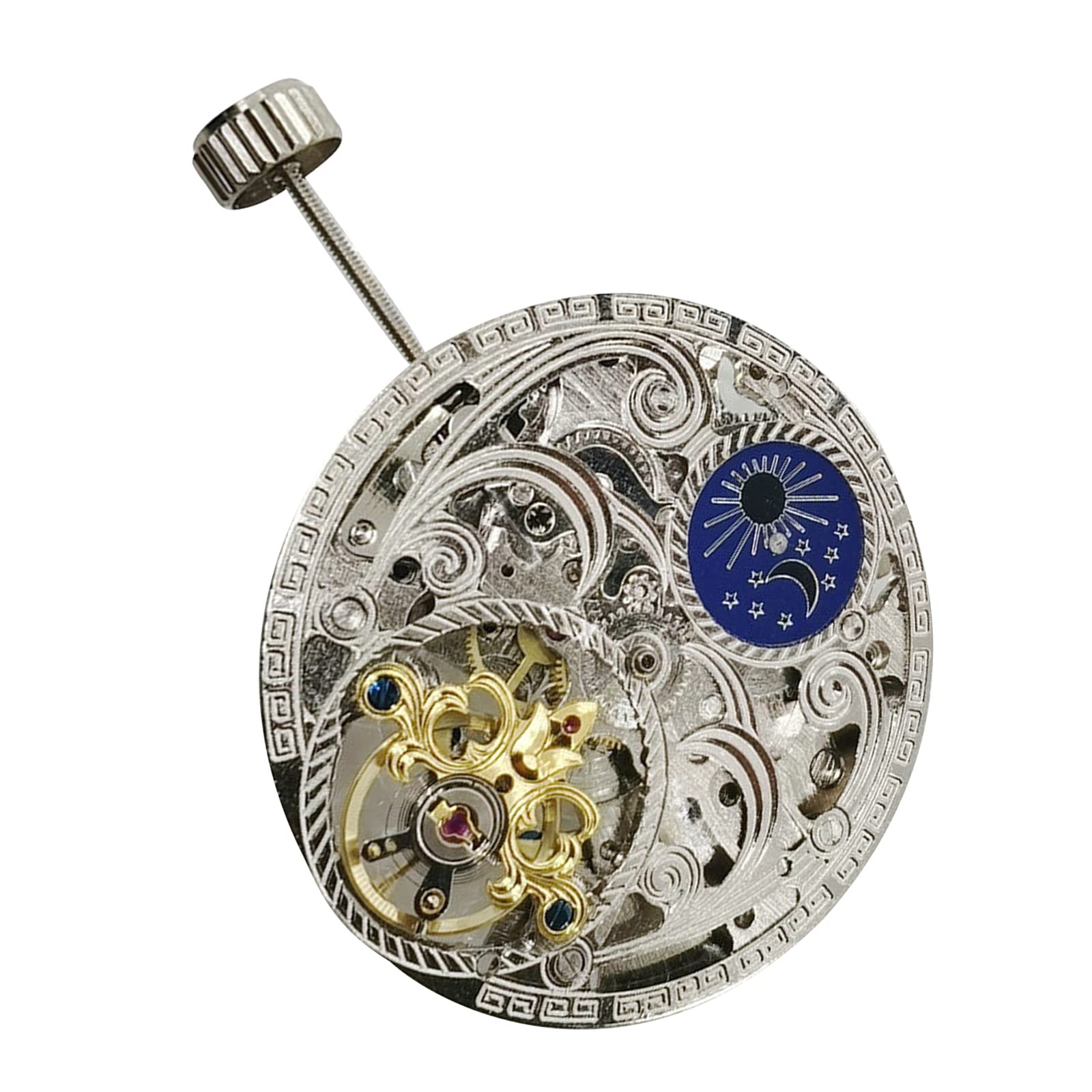 3-Zeiger Mondphase 12 Schwungrad Datum bei 6 Skelett Mechanisches Automatikuhrwerk, Luxuriös