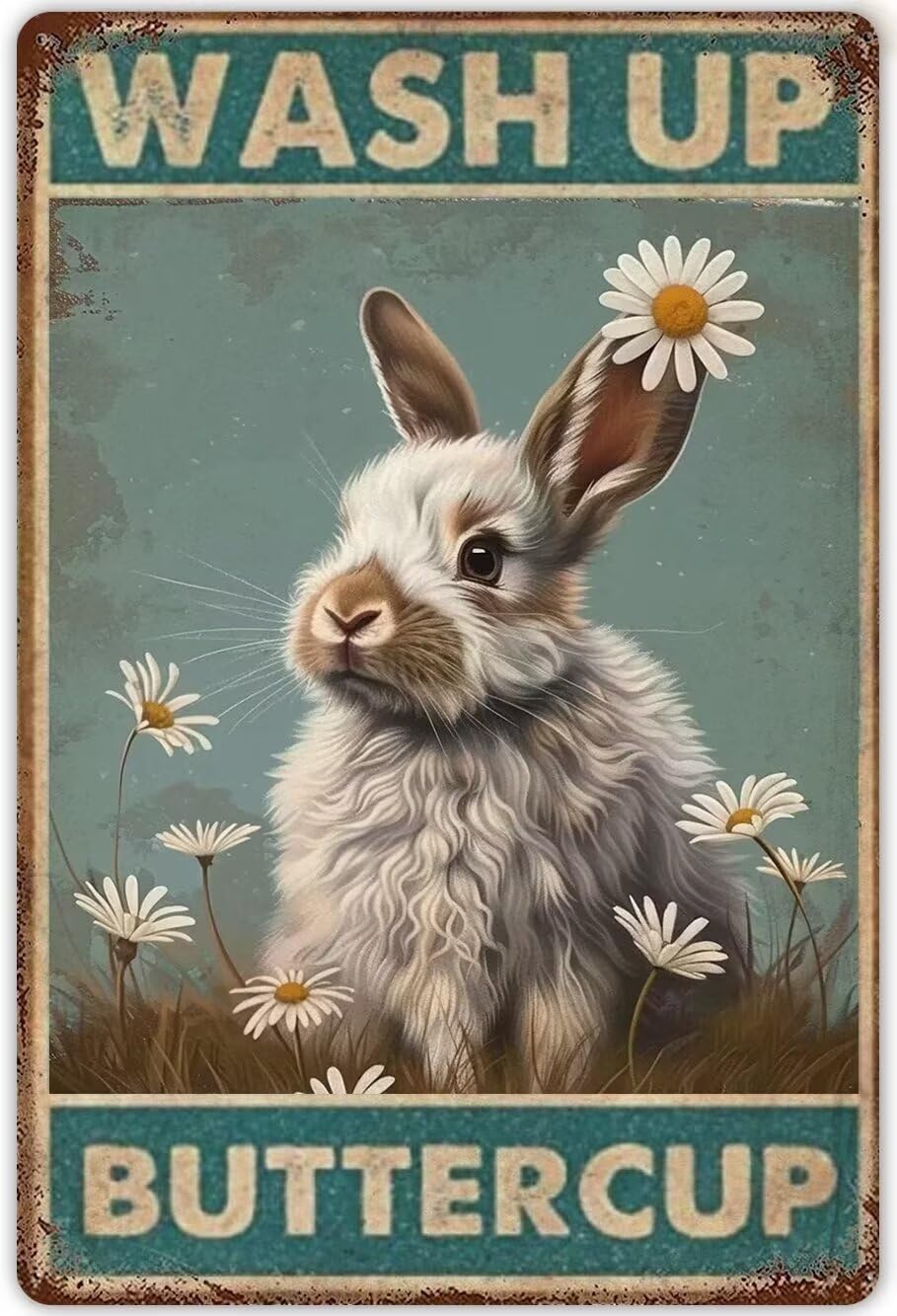 Anceky Rabbit Bathroom Signs Canvas Wall Art Painting Wash Up Buttercup Bathroom Decor Canvas Painting Vintage Posters Wall Art s For Living Room Bedroom Home Decor Framed 12x16 Inch