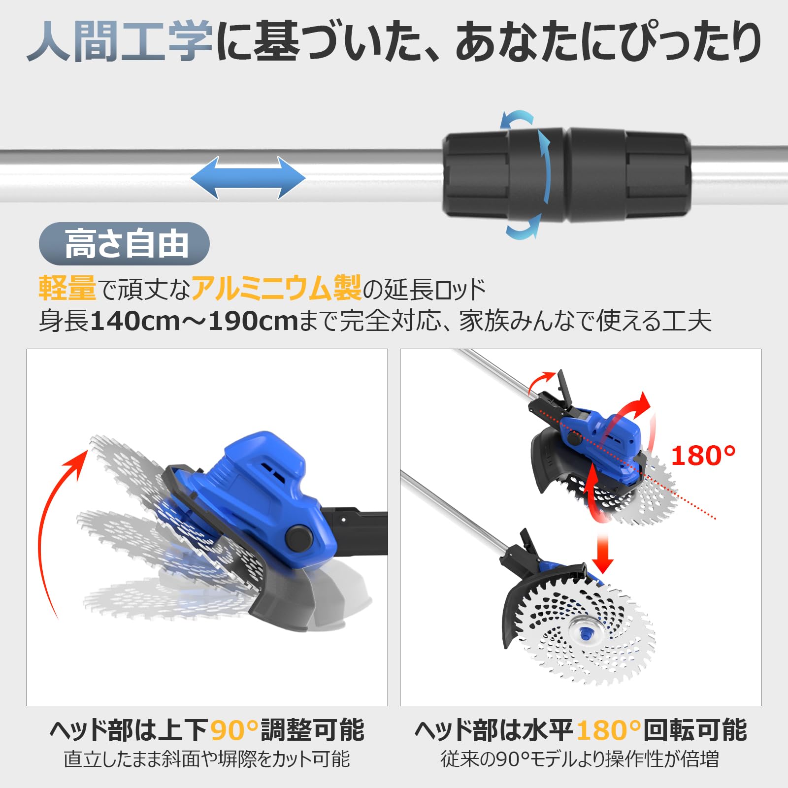 Amazon.co.jp: 充電式草刈り機【255mm広範囲カット・5段高さ調整＆補助