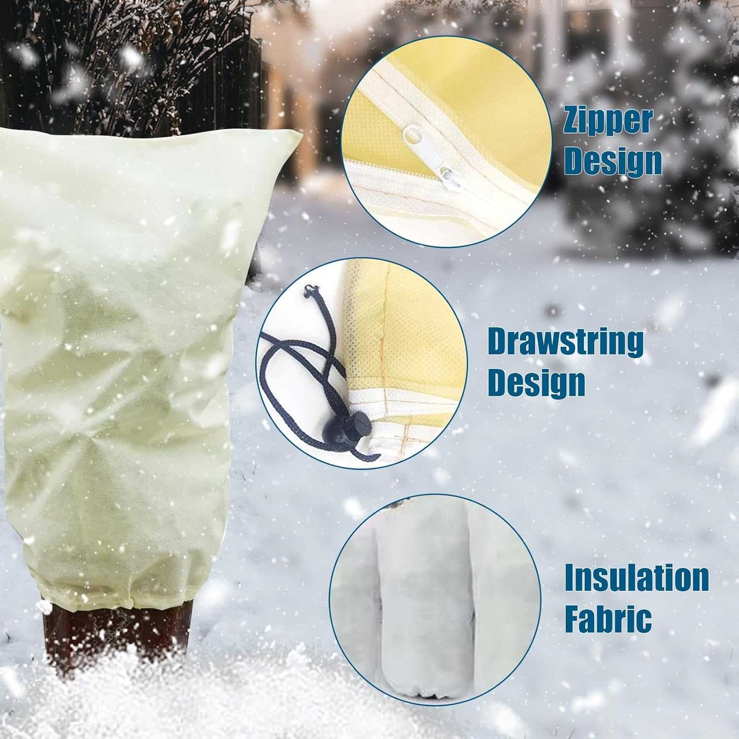 Frost Protection Plant Cover, Non-Woven Fabric Garden Fleece Bags with Zipper Drawstring, 200x240cm Plant Fleece Frost Protection Jacket for Fruit Tree Potted Shrub Plants,White,2PCS