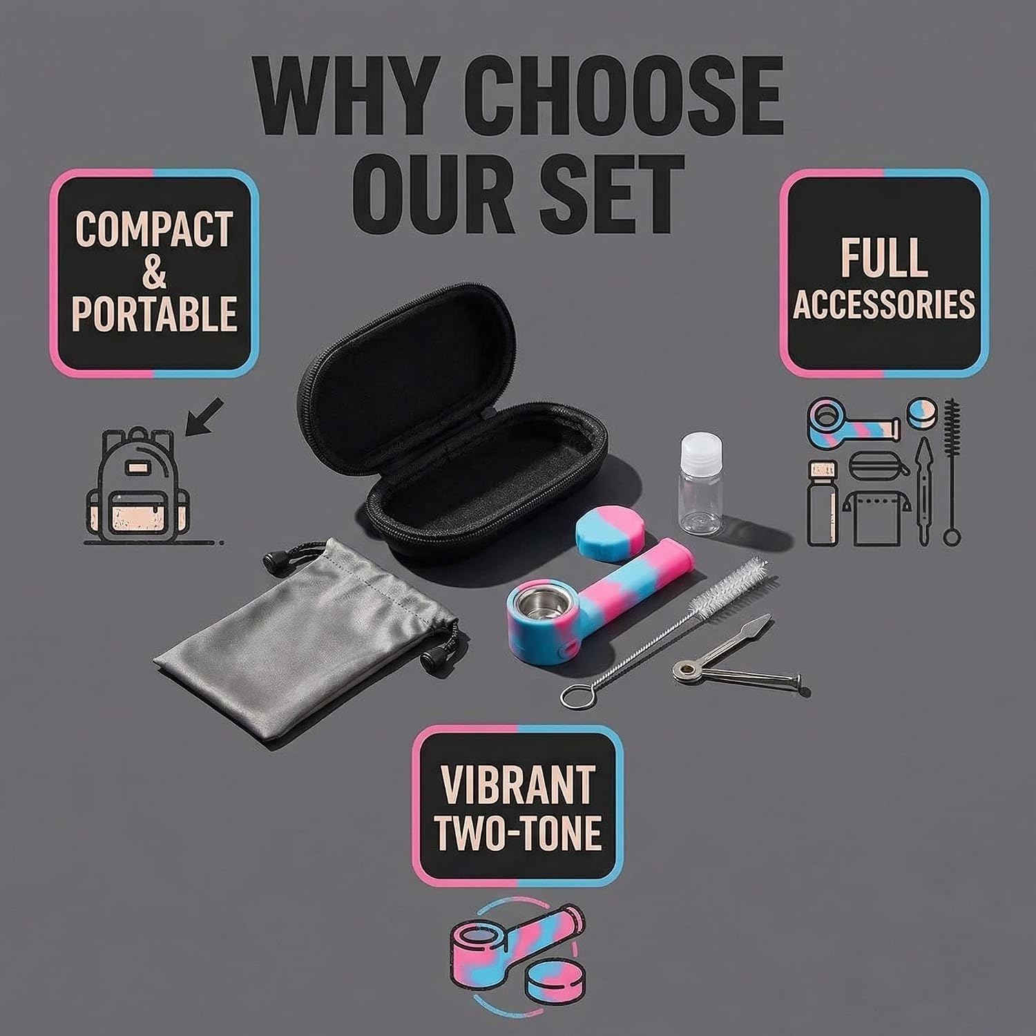 Portable Tobacco Pipe Set - Classic Retro Pipe Kit Comes with Full Set of Accessories(Color A)