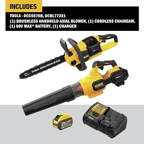 Miniatura 2 de DEWALT FLEXVOLT 60V MAX* Kit combinado de soplador y motosierra sin escobillas, batería de 3 Ah (DCBL772X1 y DCCS670B)