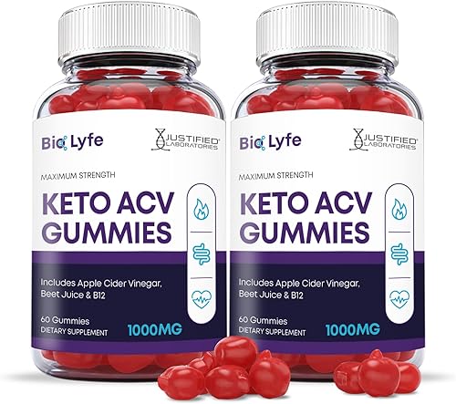 Paquete de 2 gomitas Bio Lyfe Keto ACV de 1000 mg con jugo de granada y raíz de remolacha B12 120 gomitas