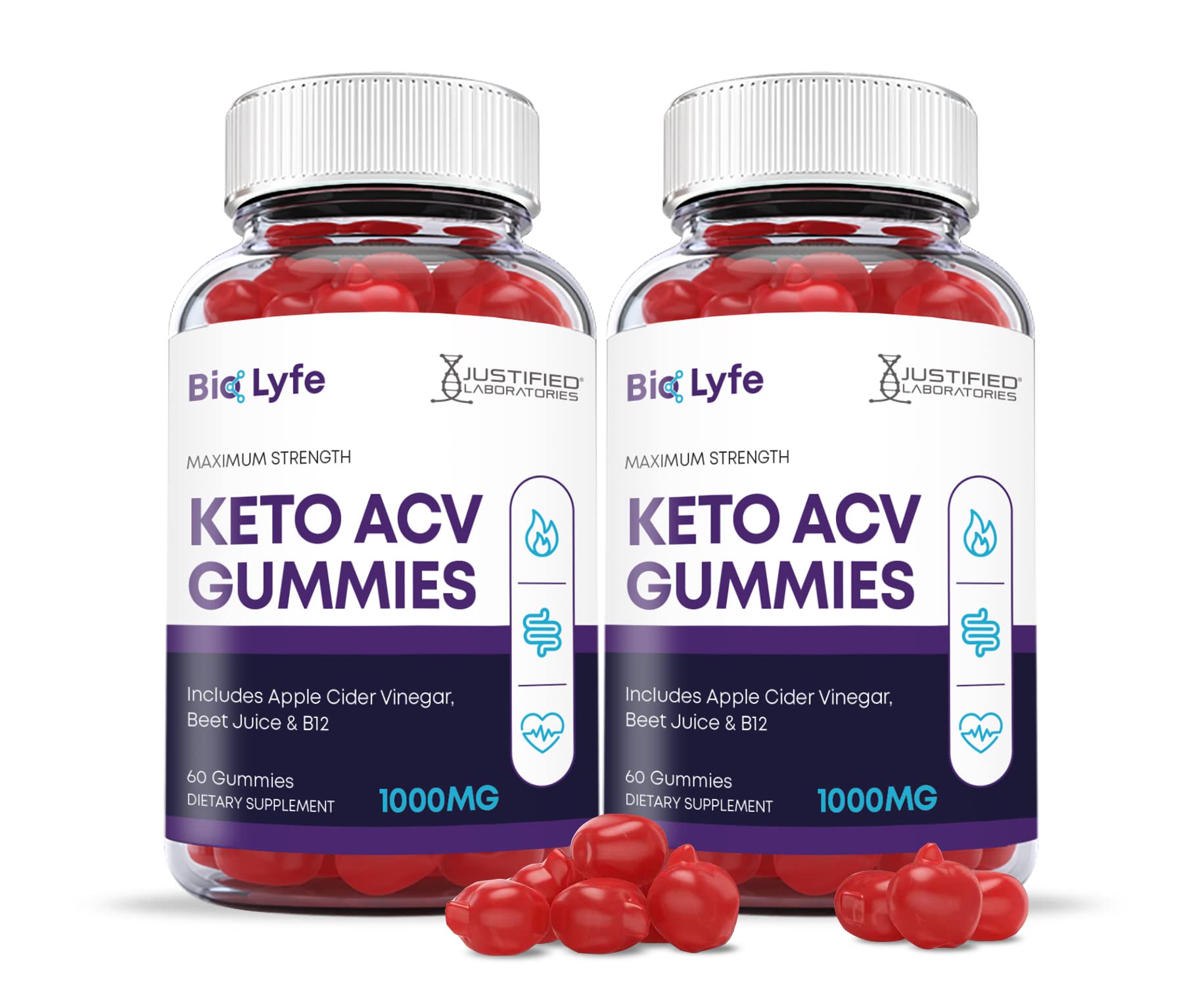 (2 Pack) Bio Lyfe Keto ACV Gummies Advanced Formula 1000MG Biolyfe Keto Gummies Apple Cider Vinegar Formulated with Pomegranate Beet Juice Powder B12 Vegan Non GMO 120 Gummys