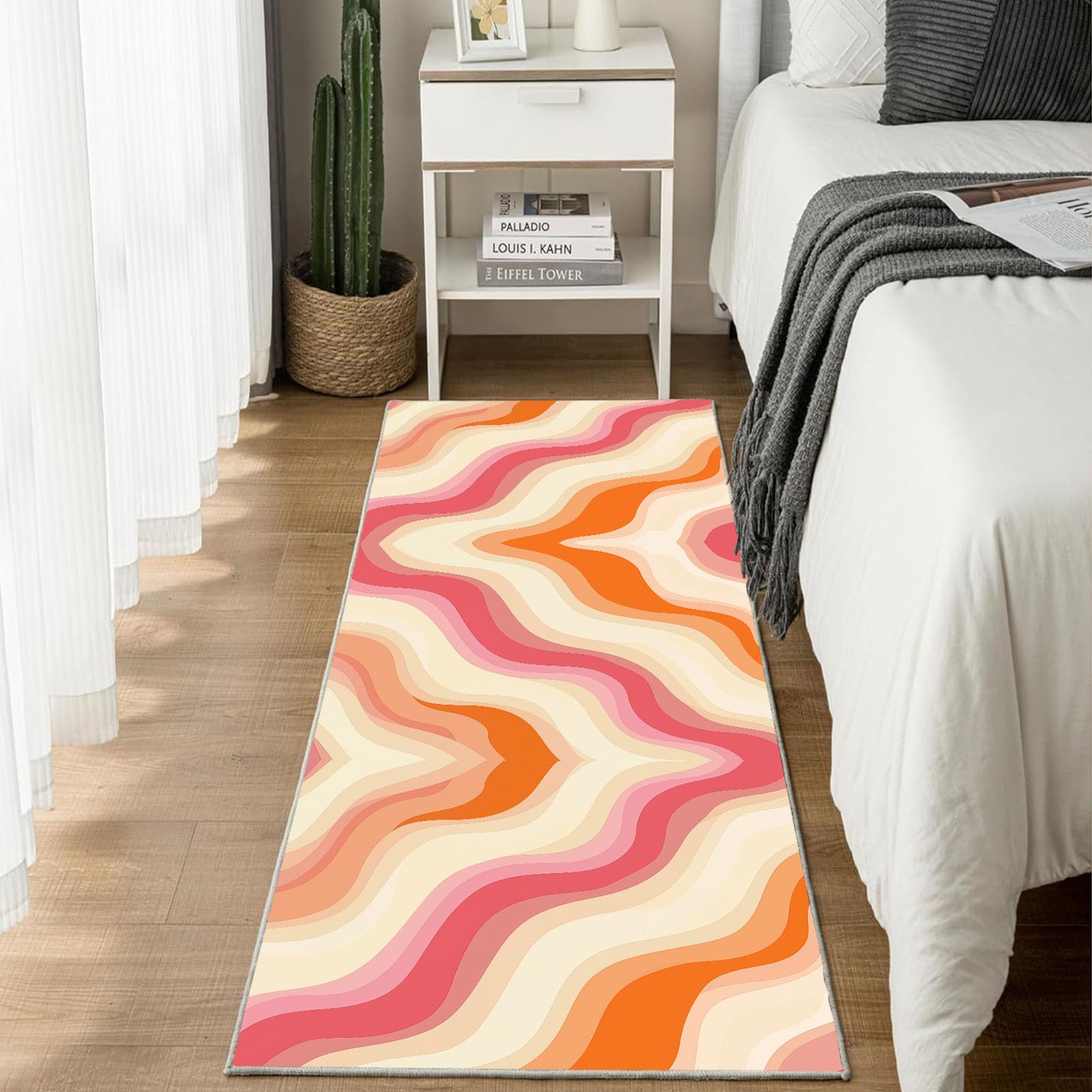 Rosa Orange Gradient Teppichläufer rutschfest Waschbar 60x180 cm, Welle Streifen Küchenteppich Flurteppich Teppich Läufer für Flur, Eingangsbereich, Küche, Wohnzimmer