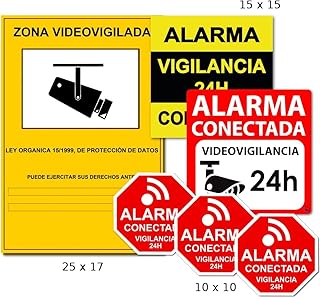 AAPC -Pack 6 vinilos disuasorios Zona Videovigilada CCTV LOPD Alarma Conectada Videovigilancia 24H pegatinas autoadhesivas