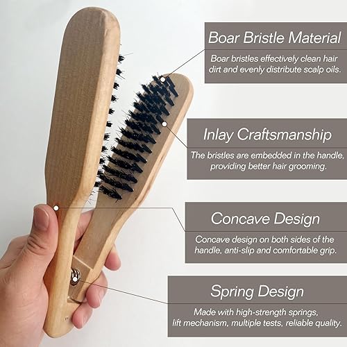 Miniatura 5 de Peine profesional para alisar el cabello, herramienta antiestática de peluquería de salón de madera de doble cepillo, marrón