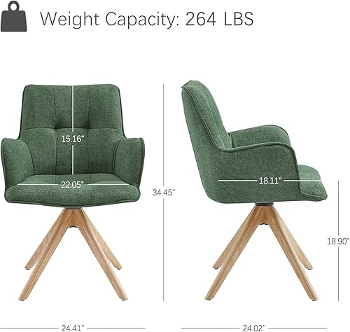 Miniatura 2 de Zouron Silla de escritorio giratoria sin ruedas, silla de oficina tapizada con patas de madera de roble, sillón moderno para espacios pequeños,