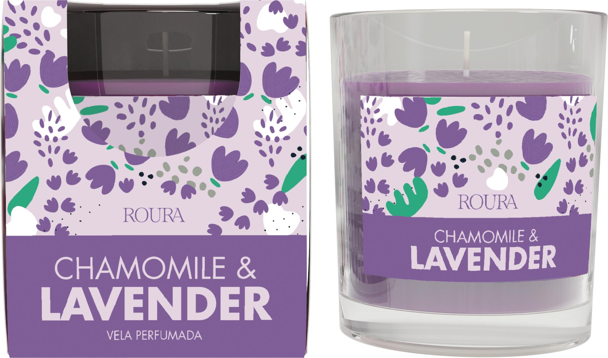 Ceras Roura Fresh Lavender Scented Candle - Glass Jar Candle 30hr Burn - Chamomile, Mimosa, Jasmine & Sandalwood - Intense Provençal Lavender Fragrance - 8.5 x 7cm