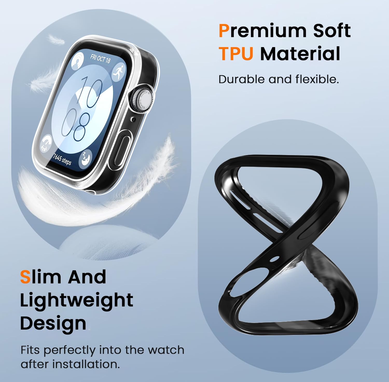 ivoler 3 sztuki etui z osłoną ekranu do Huawei Watch Fit 3, pełne etui ochronne z miękkiego TPU cienkie, odporne na wstrząsy etui odporne na zarysowania (2 przezroczyste 1 czarne)