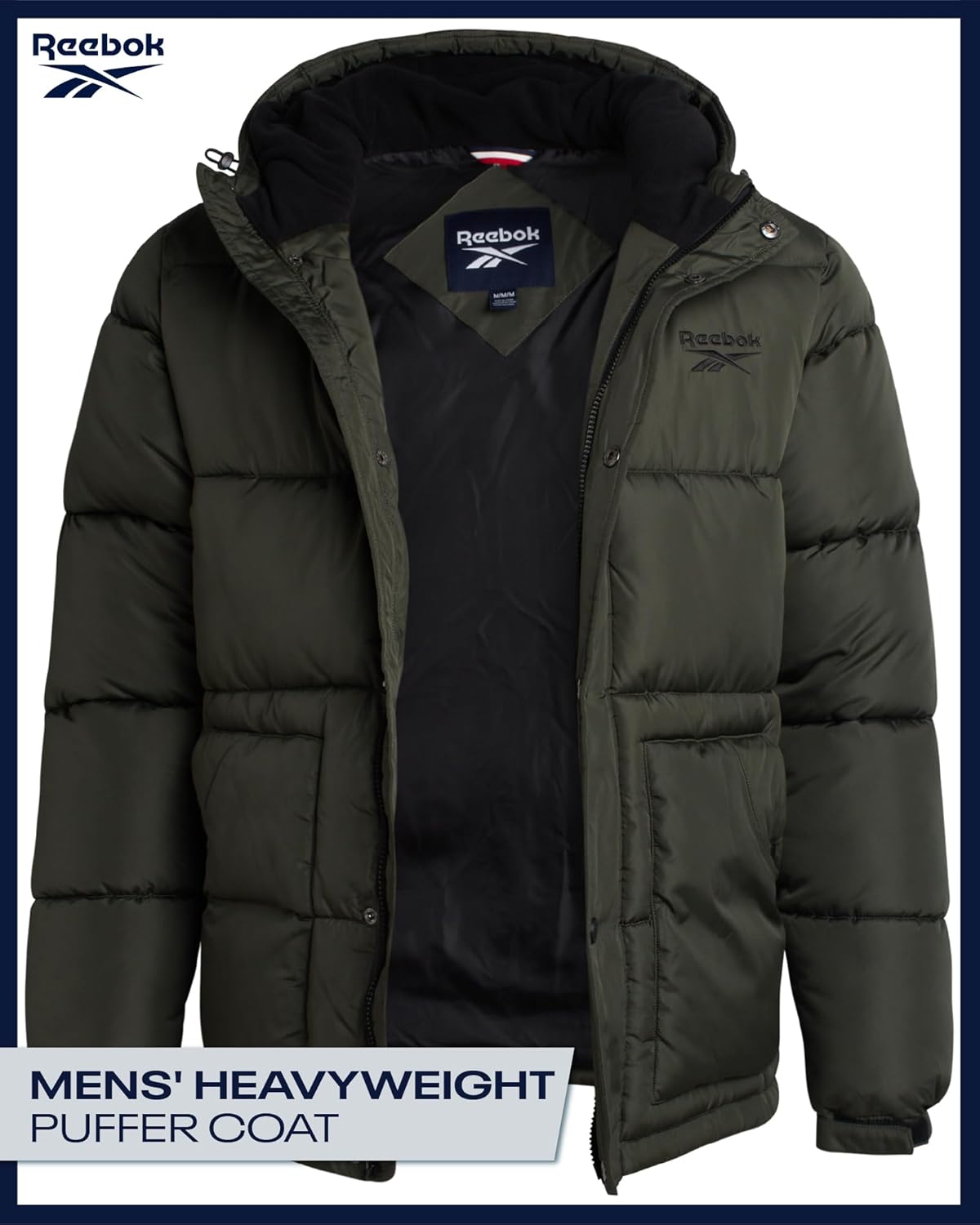 Reebok Mens Winter Jacket - Heavyweight Insulated Mens Winter Coat - Wind Water Resistant Quilted Puffer Jackets for Men - Image 2