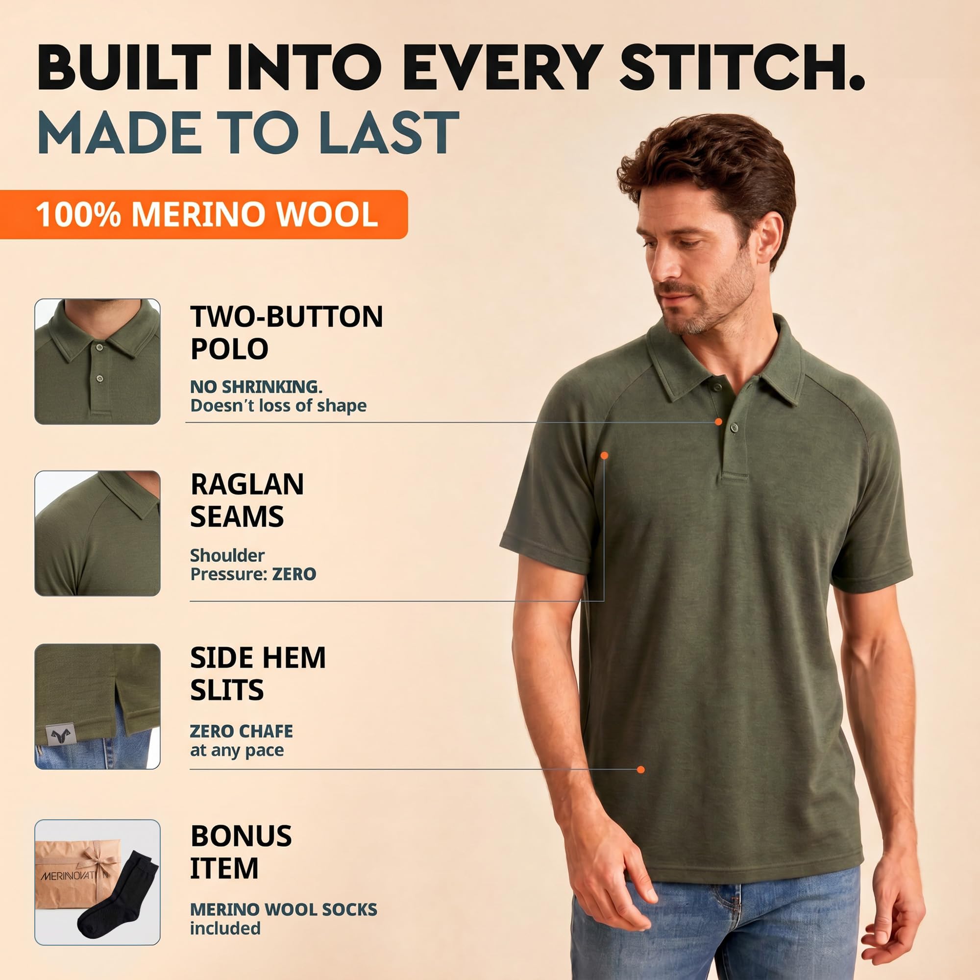 Herren-Poloshirt aus Merinowolle, 100 % Merinowolle, kurzärmelig, feuchtigkeitsableitende Basisschicht