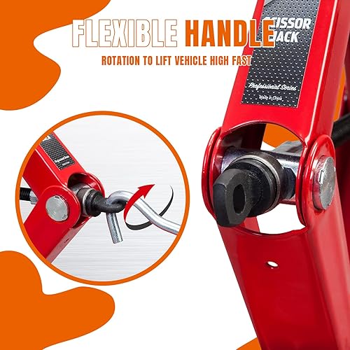 Miniatura 5 de Gato de tijera para automóvil, capacidad de 1.5 toneladas, 3,300 libras, gato de neumático portátil de acero con soportes de mango, gatos