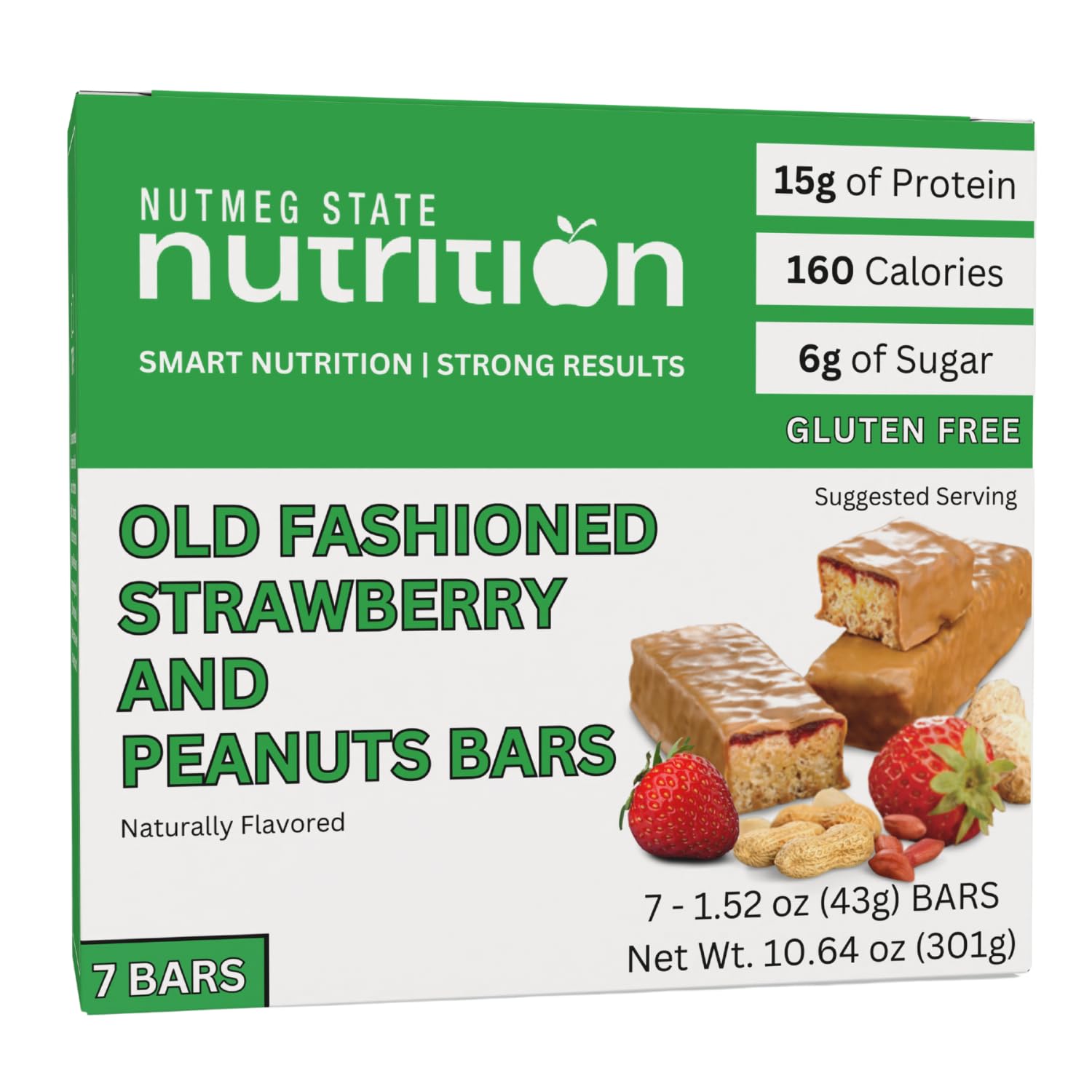 Barra de proteína Nutmeg State Nutrition, fresa y maní, 7 unidades