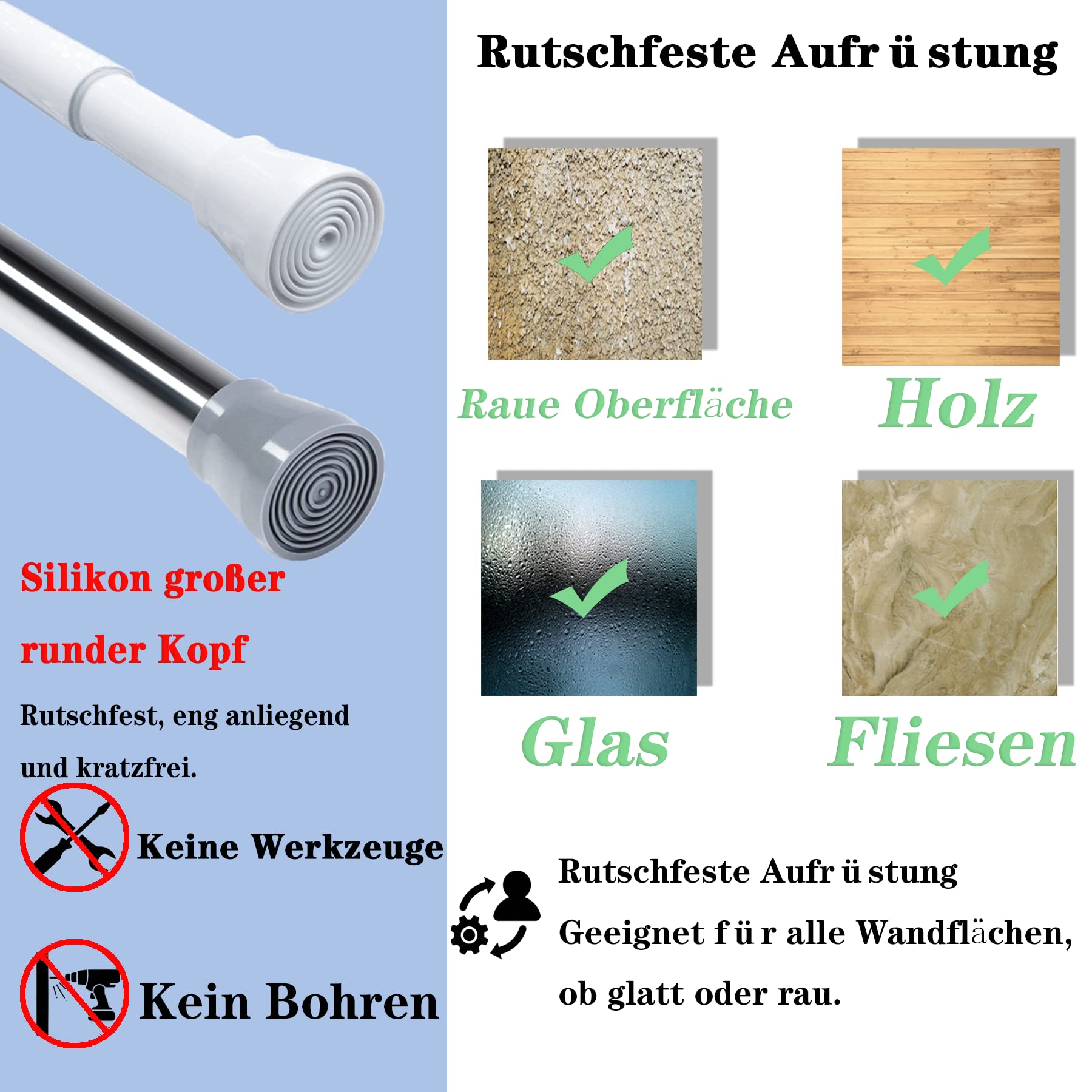 SoMix Telescopische douchegordijnstang 120-210 cm gordijnroede zonder boren van roestvrij staal uittrekbare kledingstang door draaien verstelbaar, veilige grip voor douche, bad en kledingkast