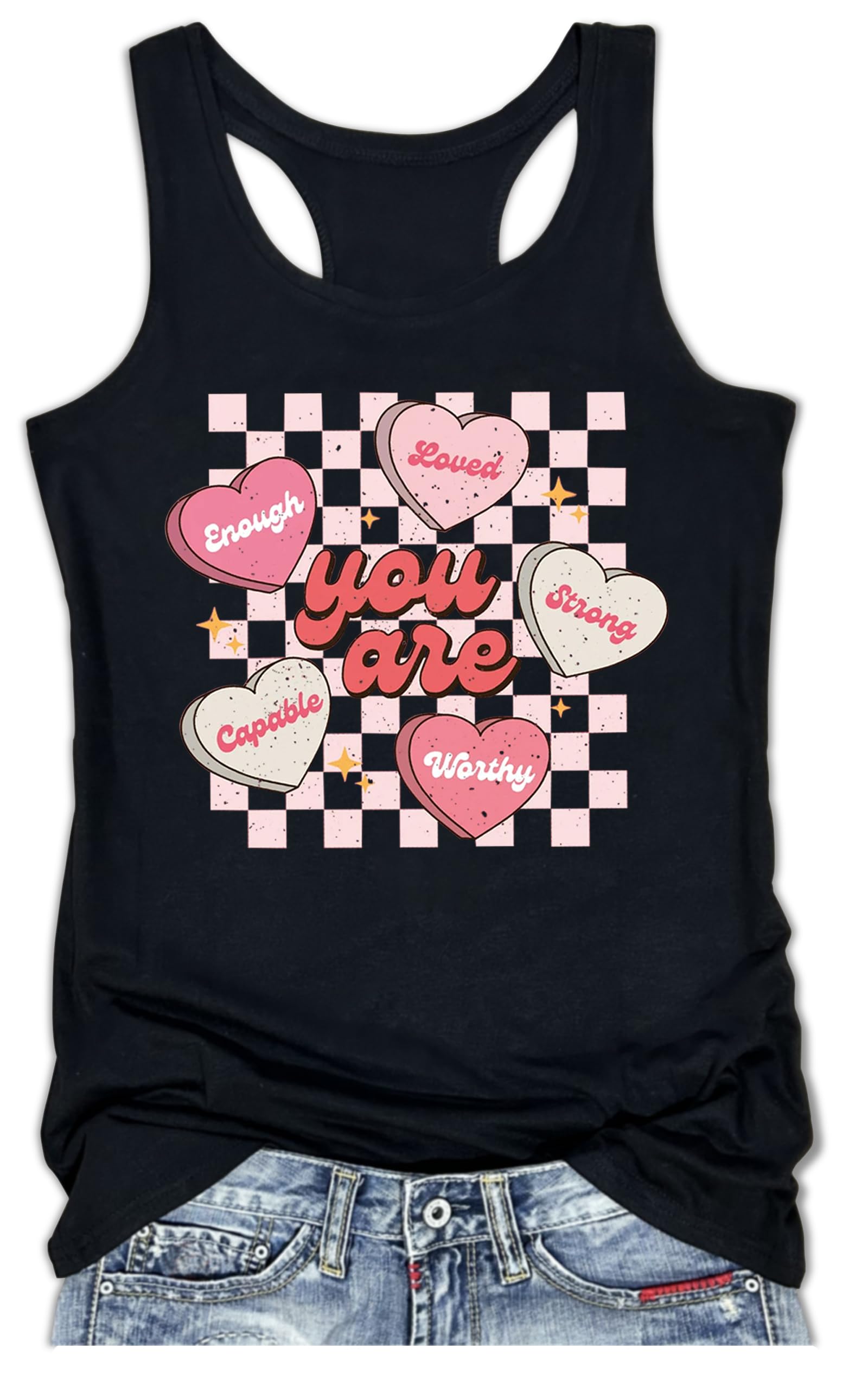 Valentines Tank Tops for Women Loves Heart Graphic Racerback T Shirts Casual Basic Tank Tops Sweet Tees Camis Girlfriend