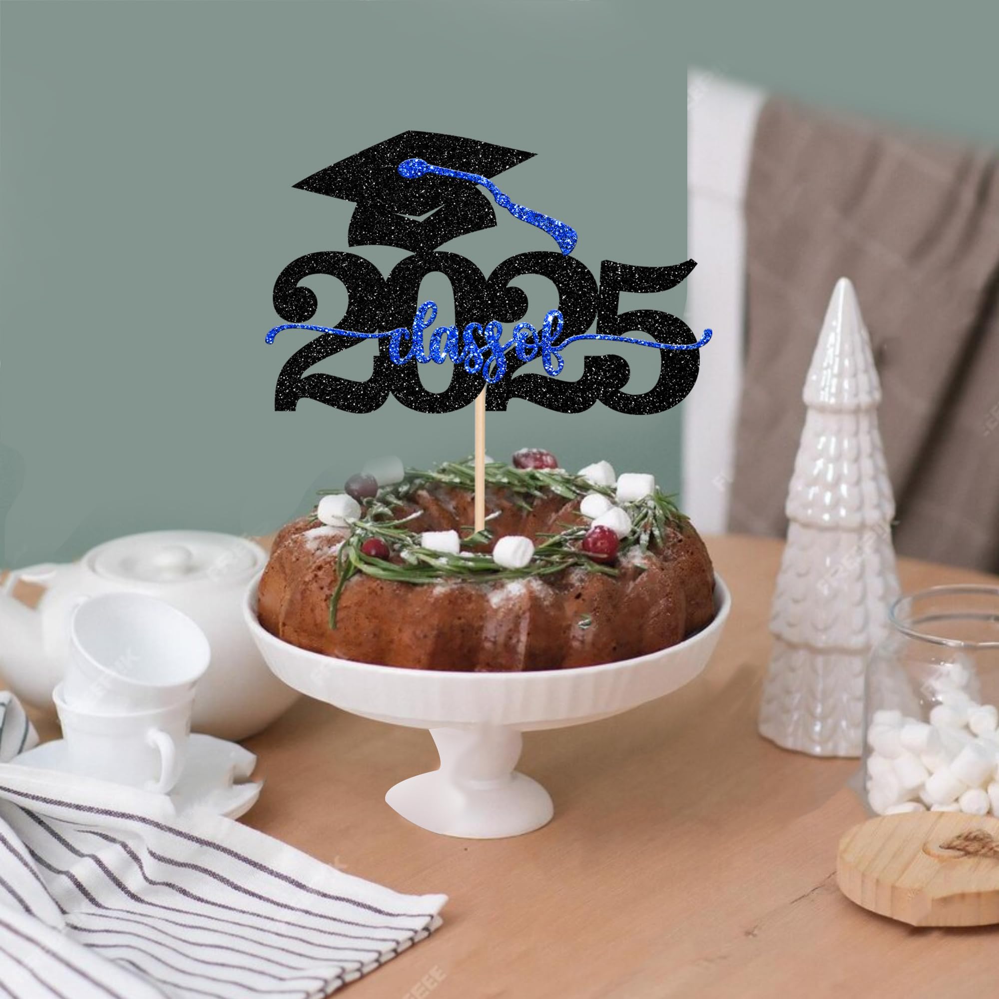 Class Of 2023 Cake Topper – Glitzer-Abschluss-Kuchenaufsatz Mit Hut, Für Abschlussparty (schwarz/blau)