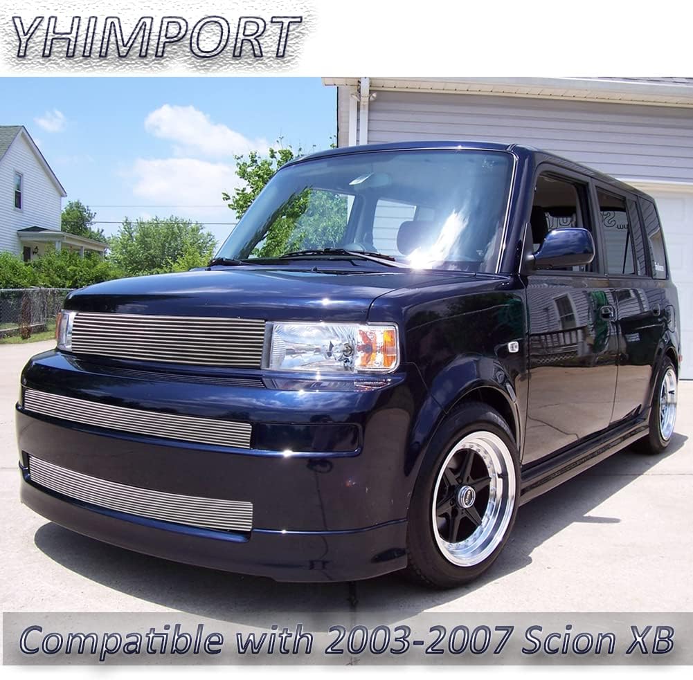 Solid Aluminum Grill fits 2003-2007 Scion XB Center Upper Lower bumper Billet Grille Insert Polished Silver 3pcs