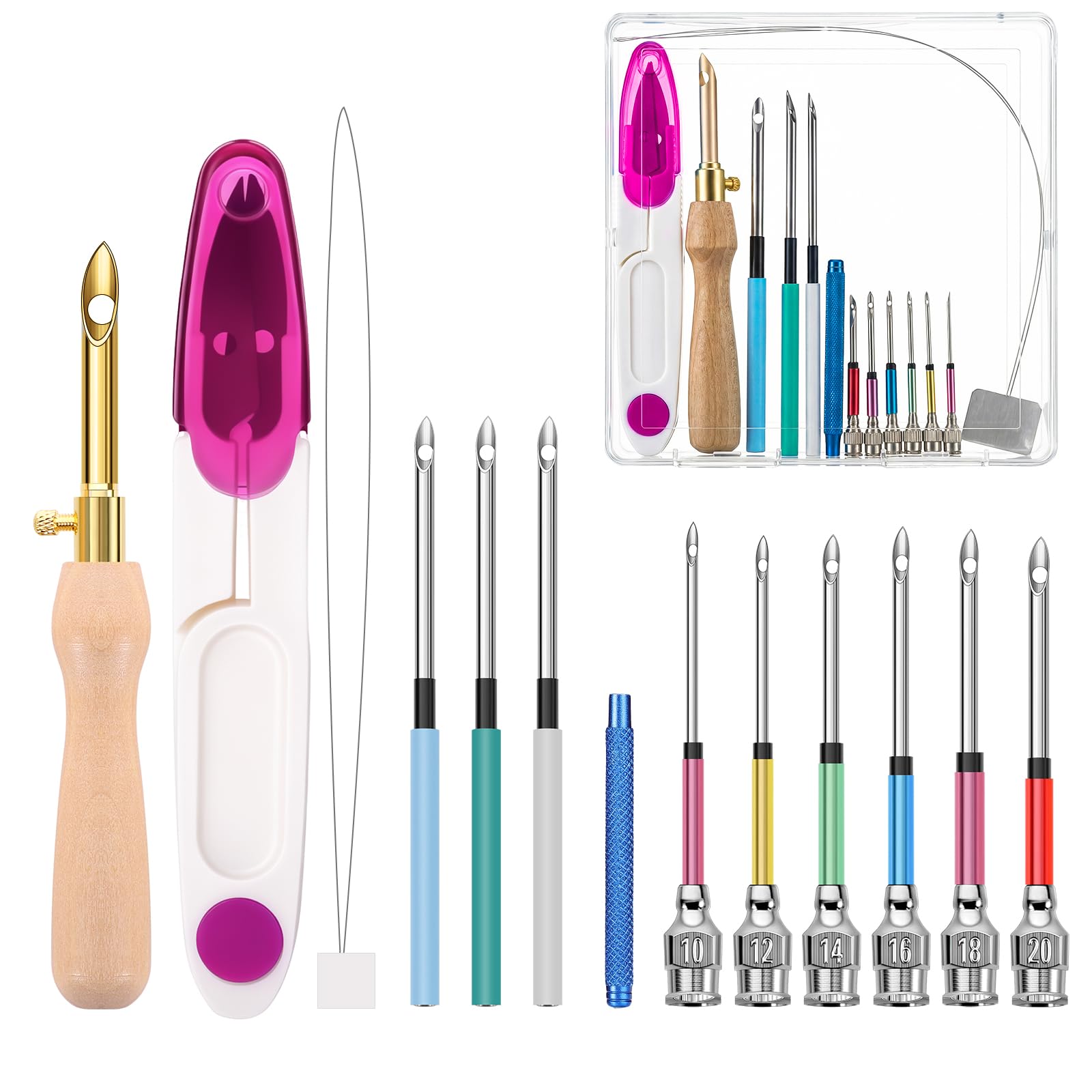 Photo 1 of 14-Piece Punch Needle Kit, Adjustable Embroidery Pen Set with Box, Pink