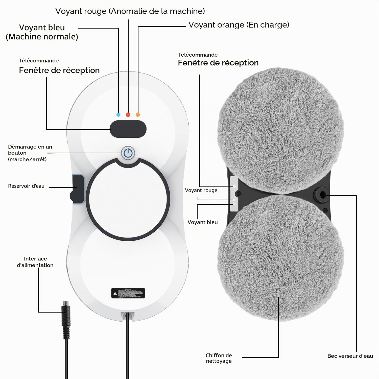 Robot Laveur de Vitre avec Fonction de Pulvérisation, 5600 Pa Laveur de Vitre Automatique, 3 Modes, Réservoir D'eau de 40 ml, Détection de Bords Anti-Chute, pour Fenêtres, Verre, Miroirs, Carrelages