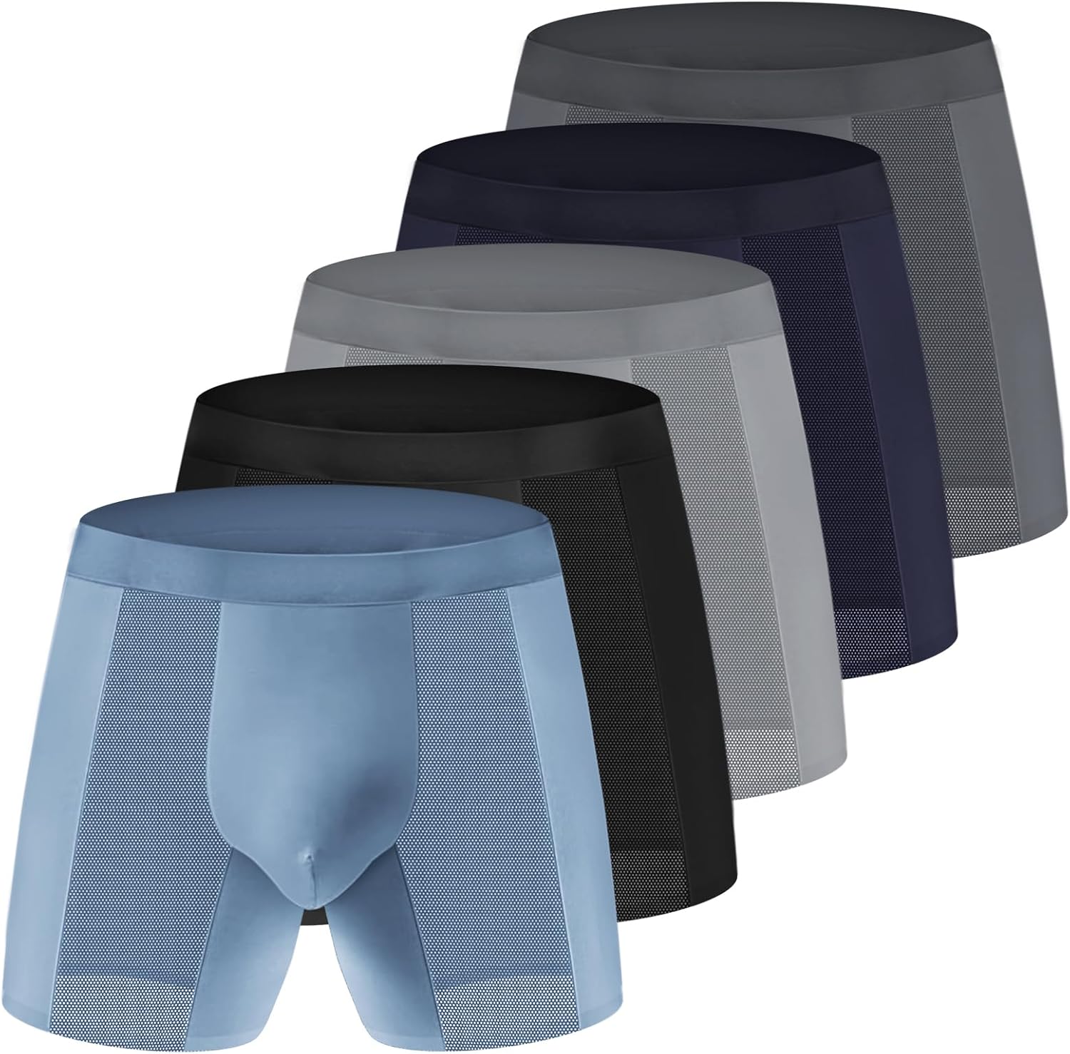 Mowkim Men's Underwear Boxer Briefs 5 Pack - Breathable Mesh Design,Built-in 3D Pouch Soft Underwear