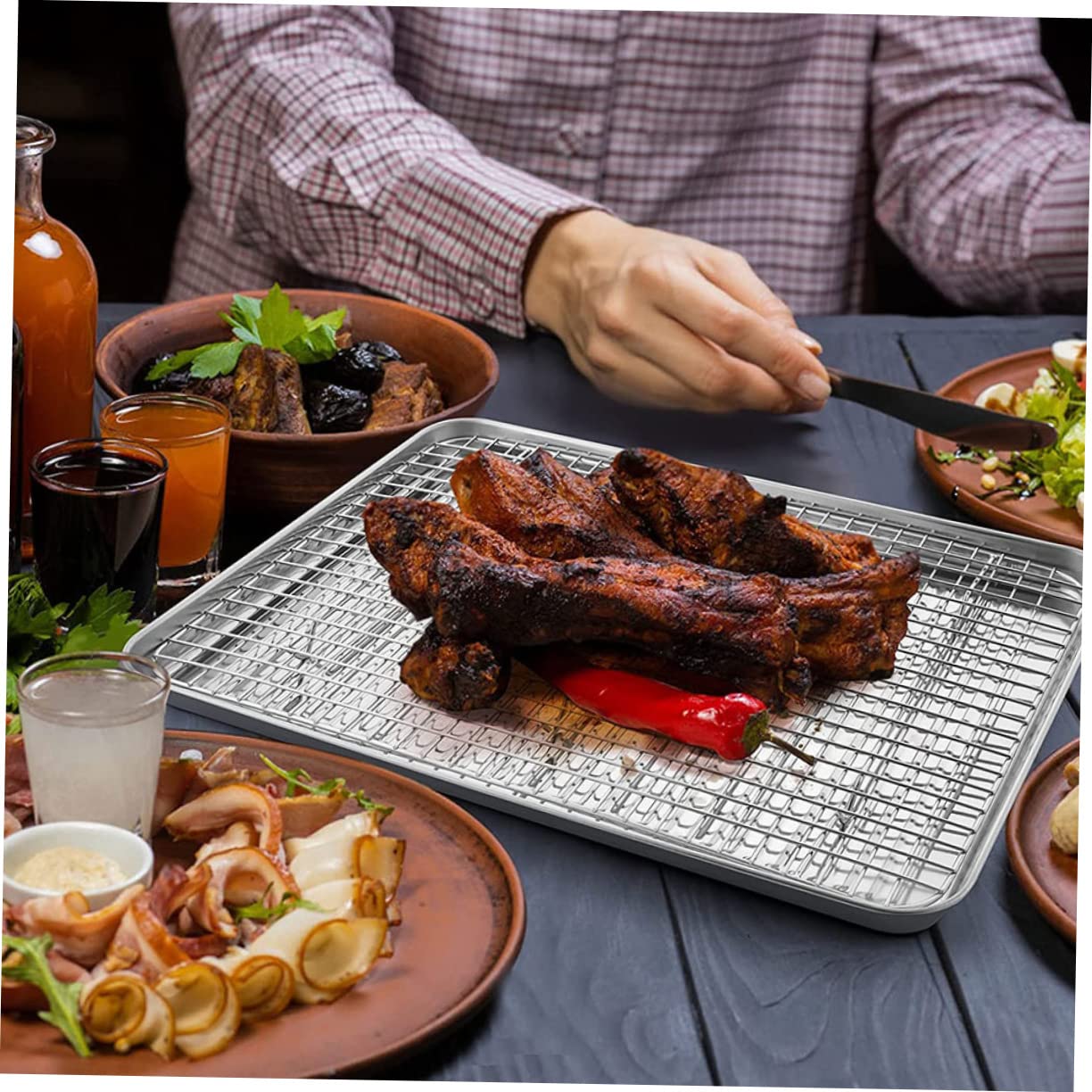 Zerodeko Bandejas Para Hornear De Acero Inoxidable Rejilla Metálica Multifuncional Para Camping Bandeja De Cocina Resistente Al Desgaste Para Hornear Pan El Camping