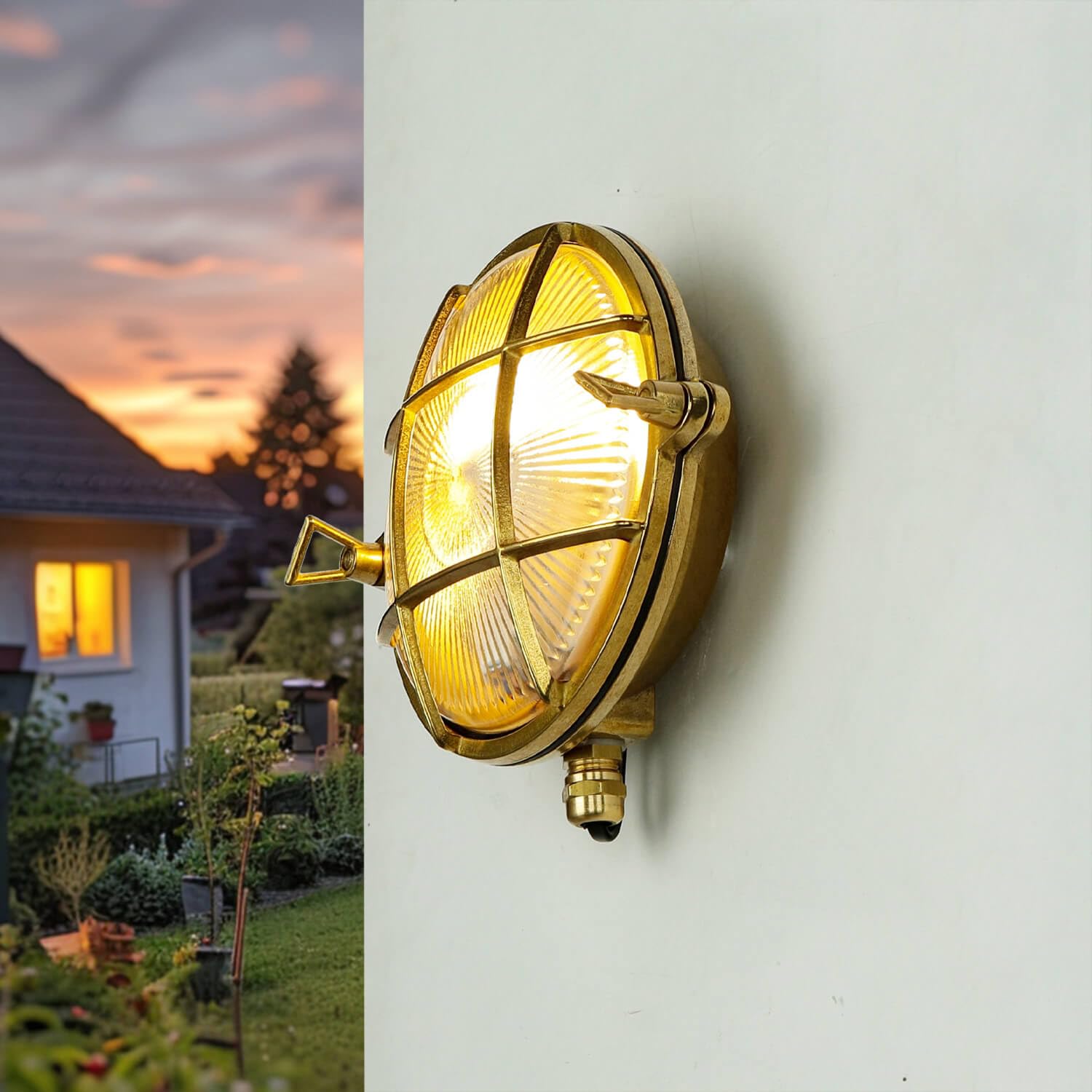 Buitenlamp wand van echt messing in mat nikkel EU product IP64 E27 H: 27cm roestvrij scheepslamp wandlamp buitenlamp wandlamp maritiem tuin tuin