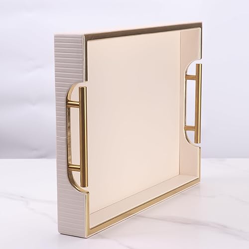 Miniatura 5 de Bandeja decorativa de cuero con estructura de madera, bandeja cuadrada decorativa para mesa de café, bandeja de poliuretano para mostrador de