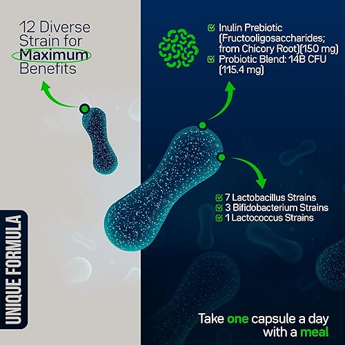 Miniatura 4 de Fresh Flora - Probióticos y prebióticos para mujeres y hombres, Lactobacillus Lactospore, Howaru, 12 cepas registradas, fortalece la inmunidad, la