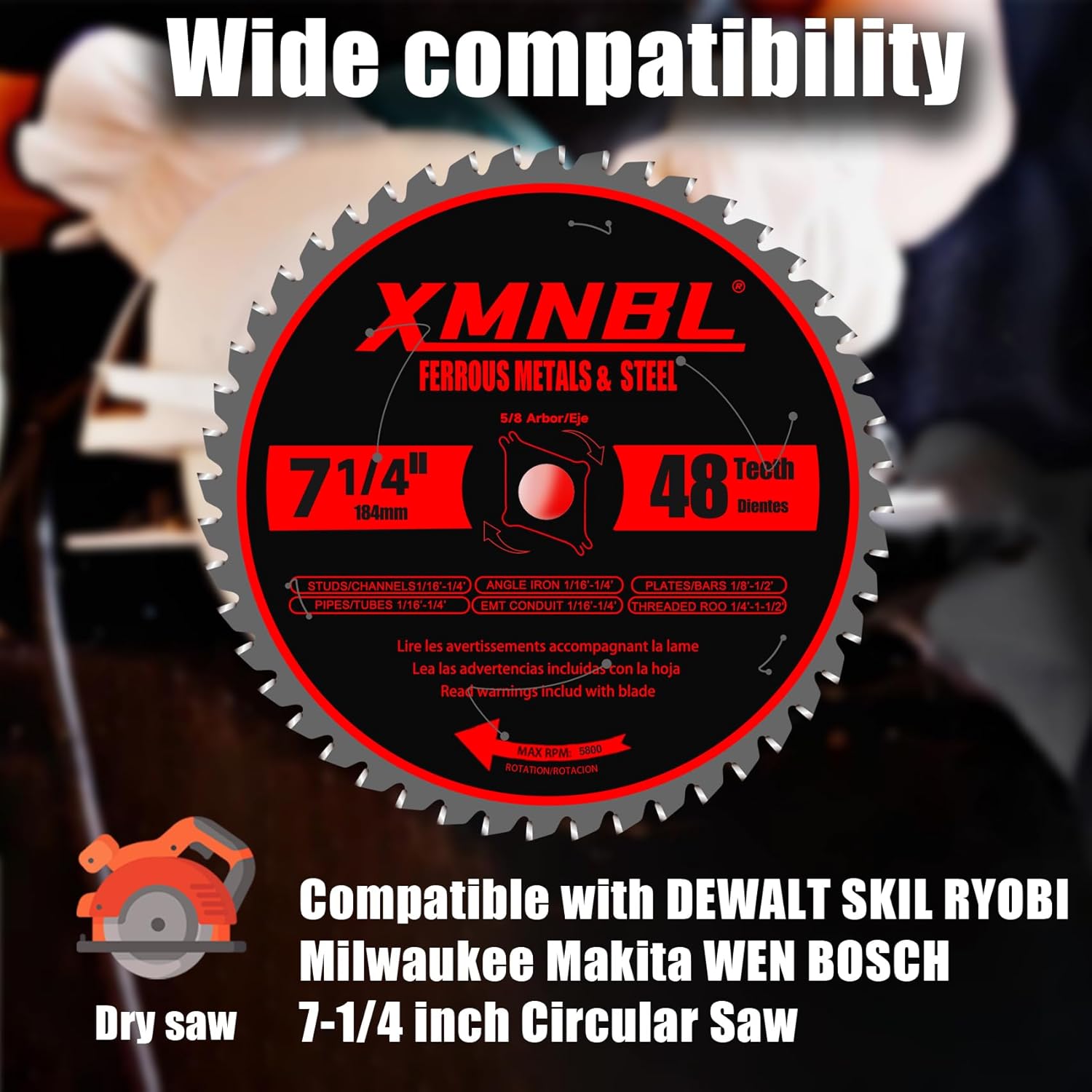 7 1/4 Inch Metal Cutting Saw Blade,Replace for Diablo D0748CF 7 1/4 Inch Metal and Stainless Steel Cutting Saw Blade,Compatible with 7-1/4 Inch Circular Saw,Cermet Carbide,5/8" Arbor,5X Longer Life