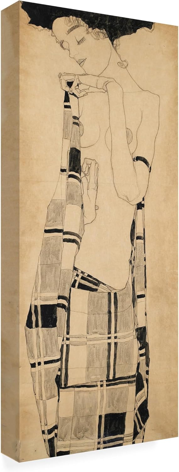 Wrapped Canvas Wall Art - Egon Schiele 'Girl Standing' Wall Art for Living Room, Bedroom, or Office Décor - 8x19
