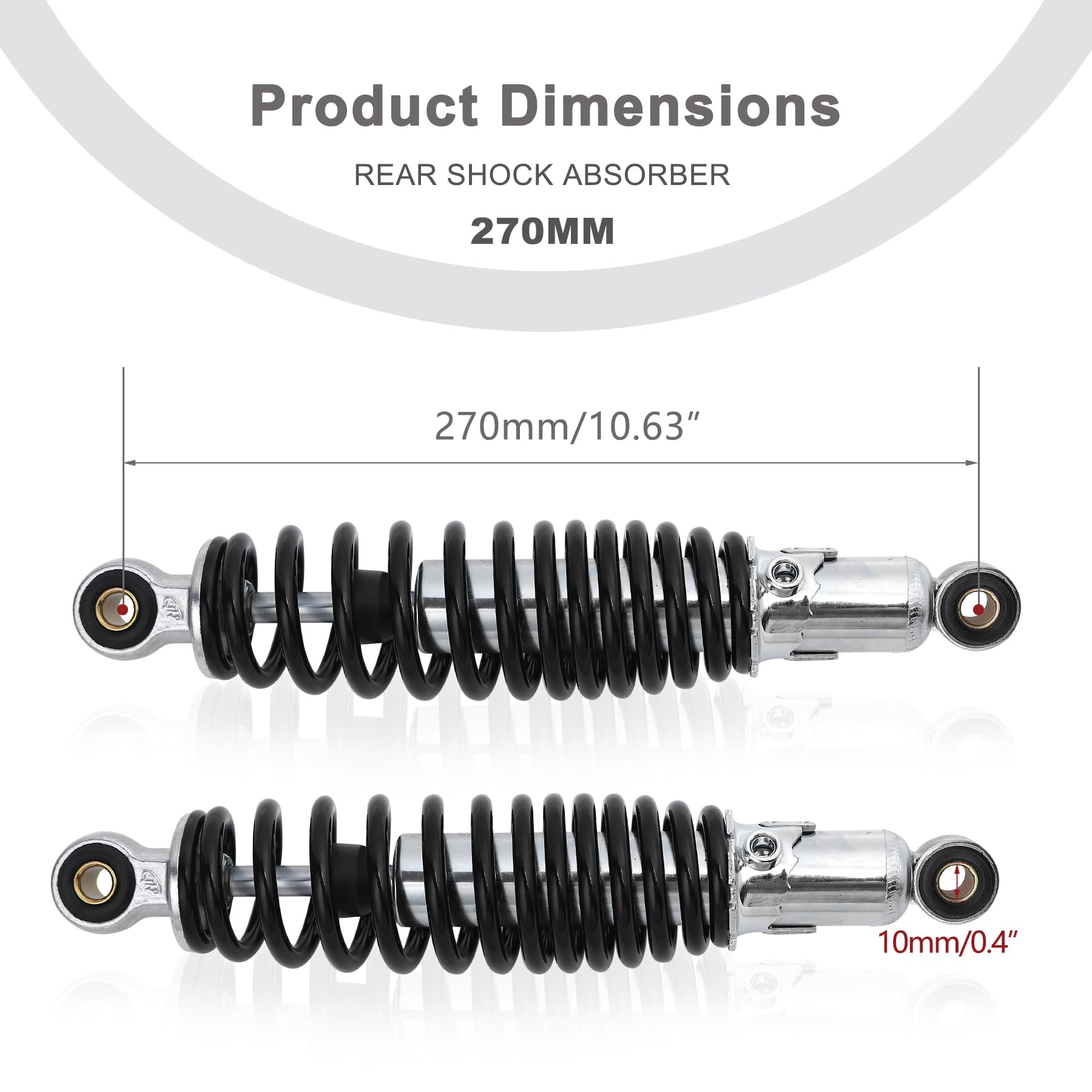 Minho Dual Rear Shock Absorbers with Adjustable Spring Preload in Heavy Iron Material Compatible with Chinese GY6 4-Stroke Engine Taotao ATV Go Kart,Black Color,270MM Length