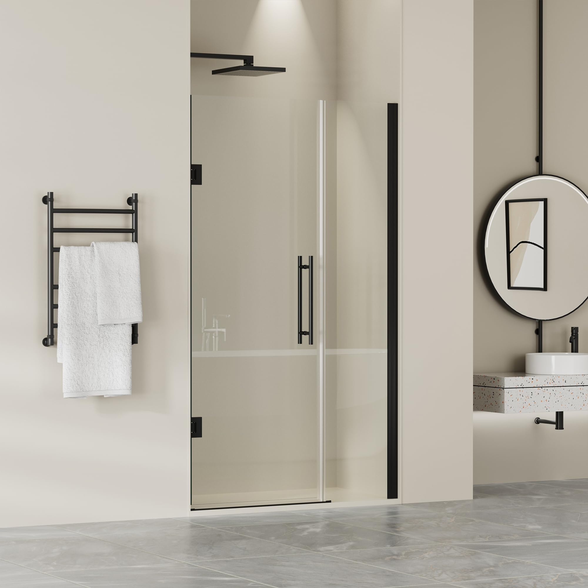 findepot frameless pivot glass shower door 42" w × 72" h, pivot swing shower door with 1/4" sgcc tempered glass, matte black