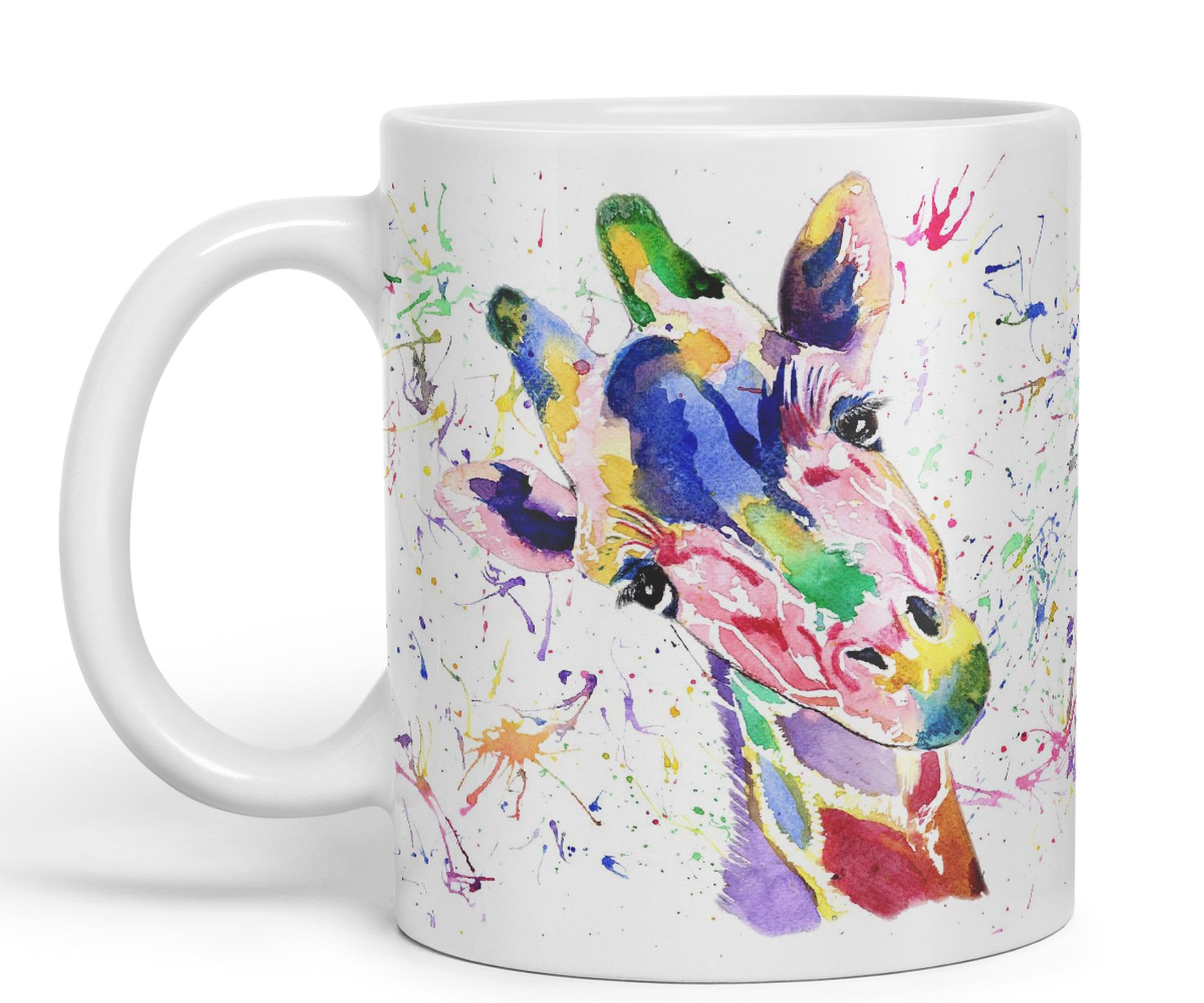 Vixar White Cute Watercolour Giraffe Rainbow Art Coloured Mug Cup, Gift, Birthday, Work, Office, Christmas Tea Coffee (White)