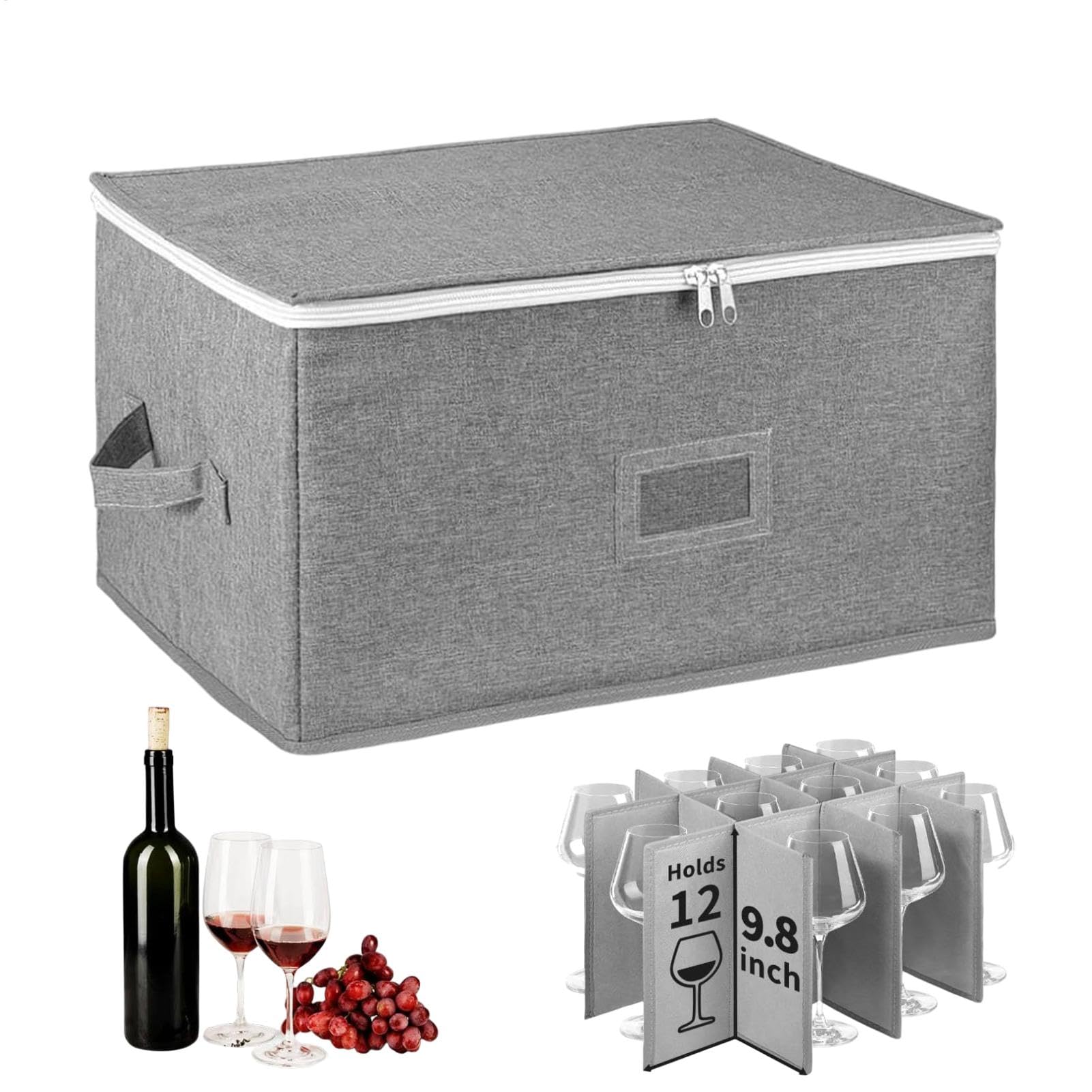 Contenedores de almacenamiento de cristalería - Contenedores de almacenamiento de China para copas de vino con divisores, organizador de almacenamiento de tazas, contenedores de almacenamiento de